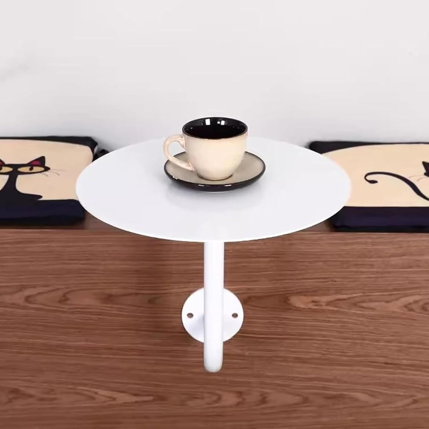 Round Pub Bar Table,Round Bar Table Wall Mounted L-Shape Bracket White Metal Iron Dining Table, Coffee Cocktail Drink Table, Indoor Sofa Side/End Table - Save Space Bistro Table for Kitchen
