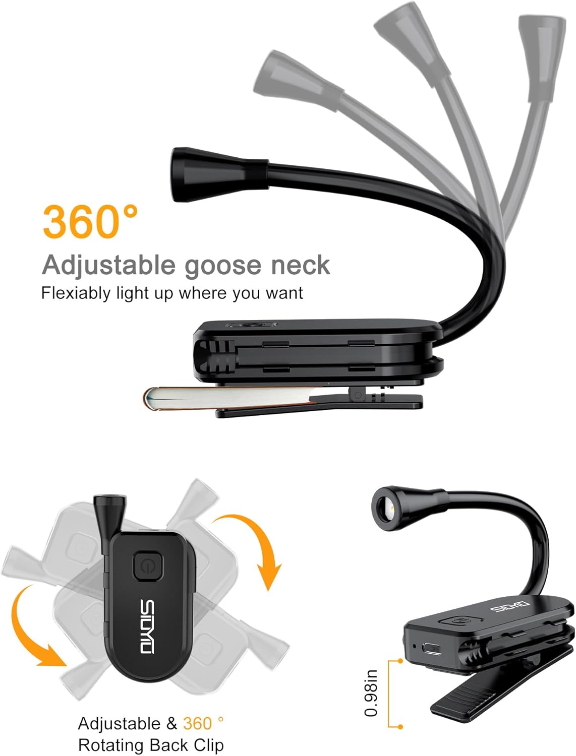 Extendable Book Lights for Reading at Night, Rechargeable Clip on LED Reading Light - 3 Color Temperatures with Stepless Dimming, 80 Hrs Runtime Lightweight Clip on Light for Book Lovers