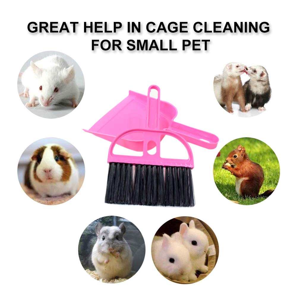 WishLotus Mini Dustpan and Brush Set, Portable Exquisite Pet Waste Cleaning Kit, Hamster Sand Scooper Cage Cleaning Tool for Small Pets Guinea Pigs Hedgehogs Hamsters Chinchillas Rabbits (Pink)