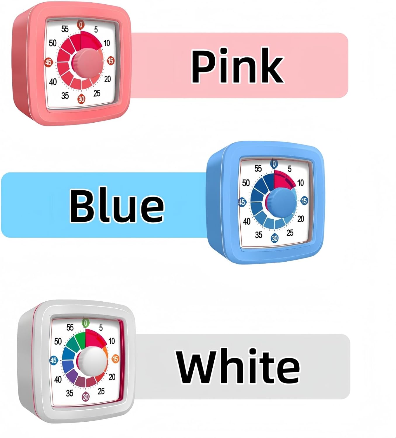 Visual Timer for Kids, 60-Minute Countdown Timer for Classroom Office Kitchen, Pomodoro Timer with Silent Operation，Time Management Tools with Colorful Pattern(White)