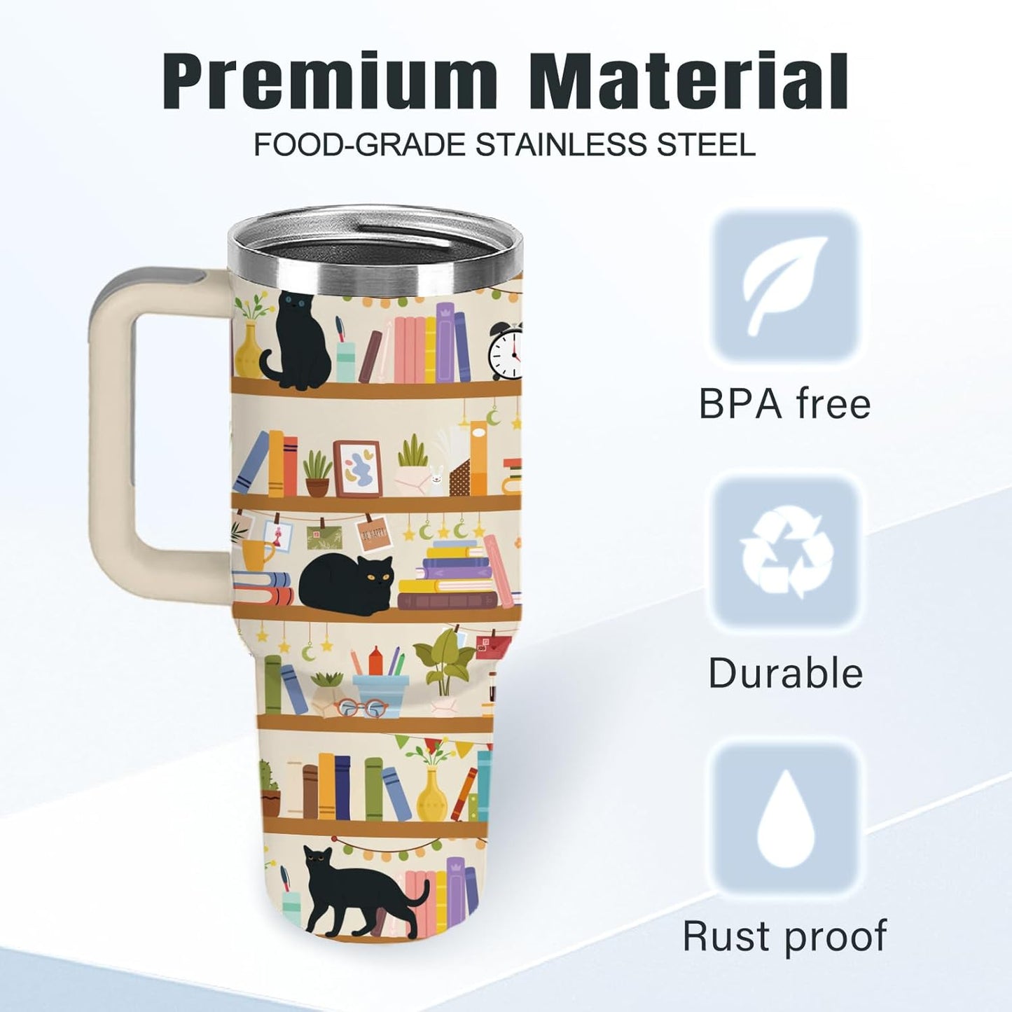 40oz Book Lover Tumbler with Handle, Gifts for Book Lovers Women - Insulated Stainless Steel Reading Mug, Leakproof Travel Cup, Unique Gifts for Readers, Bookworm Birthday Christmas Gift