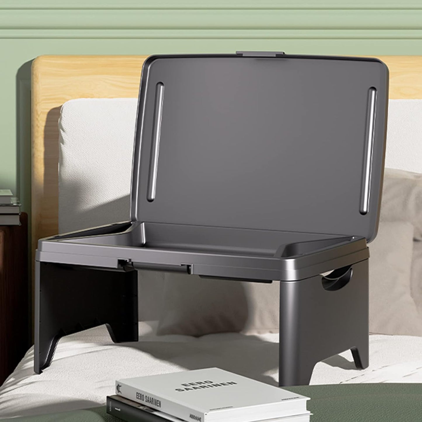 Portable Folding Lap Desk, Laptop Desk Travel Bed Table Tray, Breakfast Writing Bed Table, Serving Tray with Large Storage Activity Cushion Reading for Couch Sofa Floor Adults