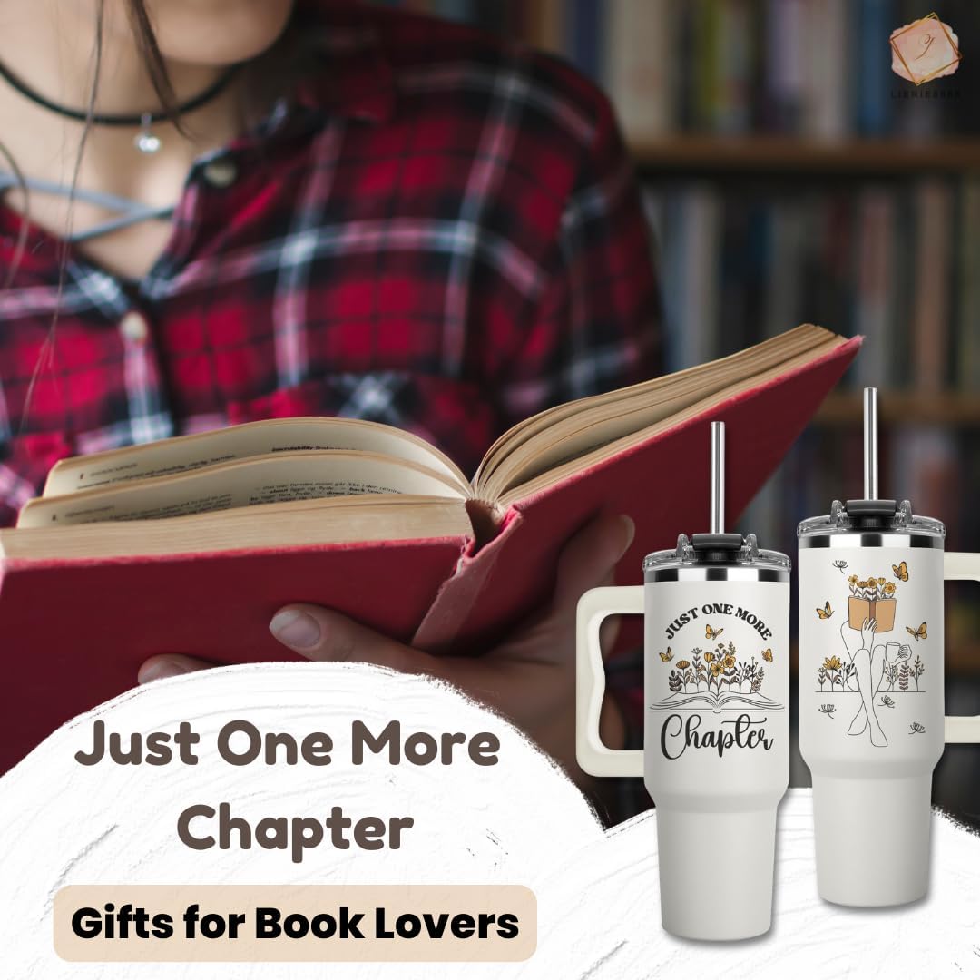 Christmas Gifts for Book Lover - Just One More Chapter Tumbler 40Oz, Book Lover Gifts for Women, Gift for Readers Women, Bookish Cups, Reading Tumbler, One More Chapter Mug, Books Cups
