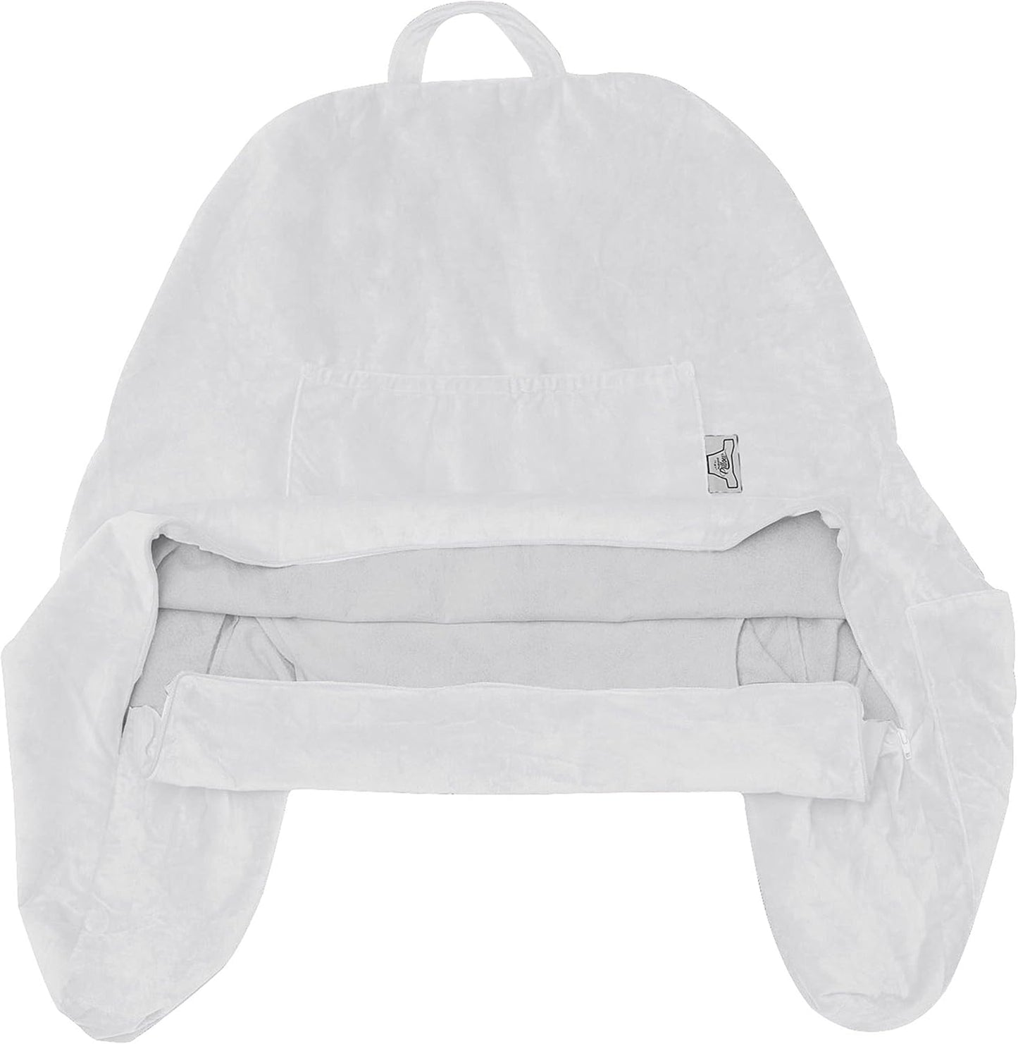 Husband Pillow Reading Pillow Cover Only - Reading Chair Cover with Generous Back & Side Pockets - Standard White - Soft Washable Plush Micro Fiber Case - Perfect for Lounging or Sleeping