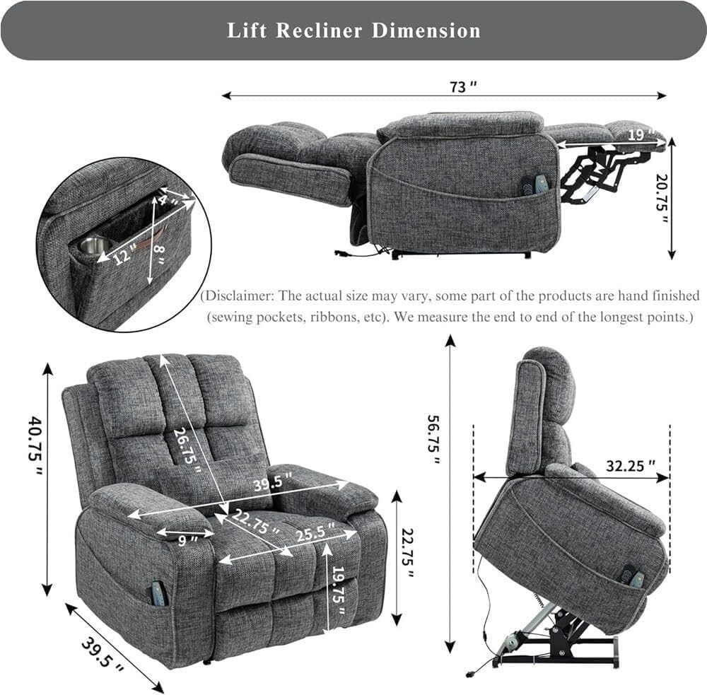Dual Motor Power Lift Recliner Infinite Positions Vibration Massage Heated Electric Lounge Chair with Lumbar Warmth 5 Massage Modes Overstuffed Seating for Adults & Elderly, Ideal for Living Room