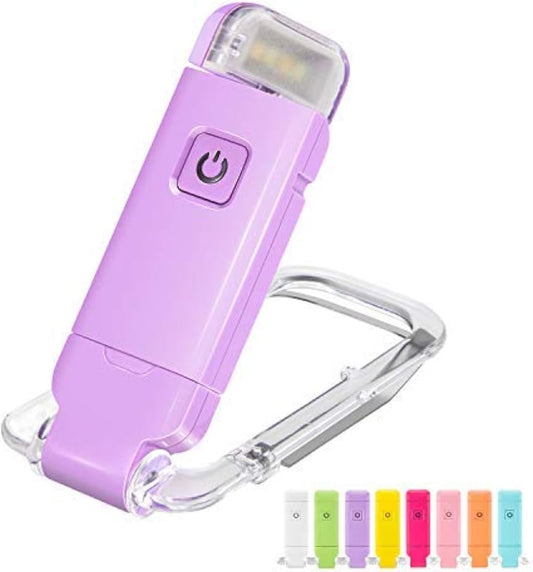 HONWELL Rechargeable Book Light, Clip On LED Reading Lights for Kids Reading in Bed, 3 Brightness Levels Dimmable Bookmark Light for Eye-Protection, Portable Reading Lamp for Bookworms, Travel(Violet)