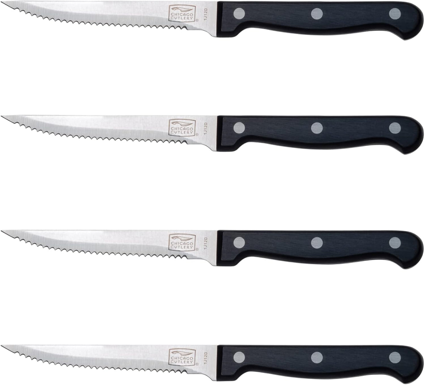 Chicago Cutlery Essentials 4-Piece Serrated Steak Knives, 4.5" Stainless Steel Blades for Effortless Cutting, For Home Kitchen and Professional Use