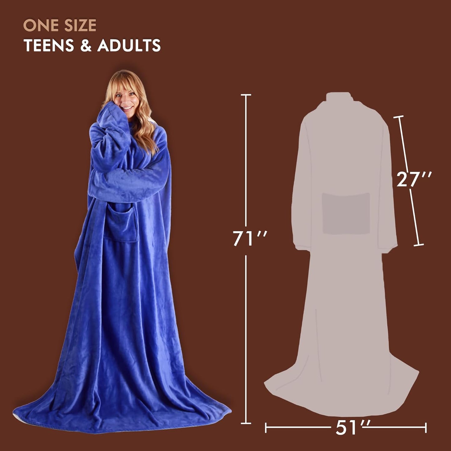 Tirrinia Wearable Blanket Adult, Sunggle Blankets With Sleeves, Reading Full Throw, Cozy TV Wraps, Gift Idea for Women Men Mom, Blue