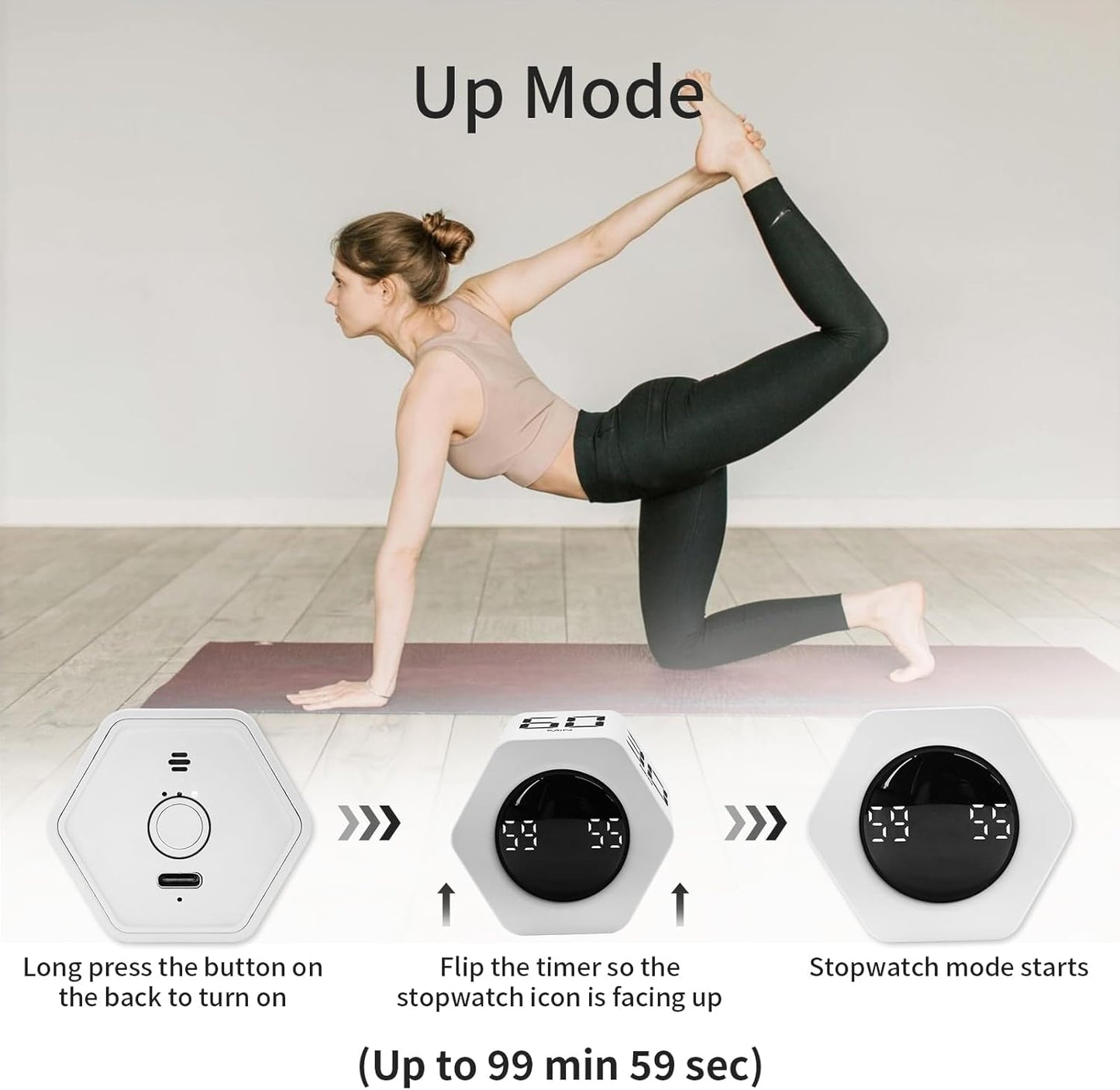 Productivity Timer Flip Gravity Sensor Pomodoro Cube Timer Countdown & Countup,1/5/10/30/60min Preset & Custom Timing, Mute/Vibrate/Sound for ADHD,Work,Study,Kitchen(1, White Hexagon)
