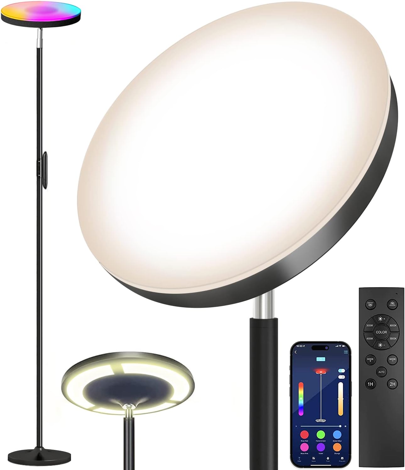 Keepsmile Double Side Lighting Led Floor Lamp with Remote Smart App 36W/2600LM Bright Tall Standing RGB Floor Lamp Angle Multicolor Dimmable Modern Floor Lamps for Livingroom Bedroom Office