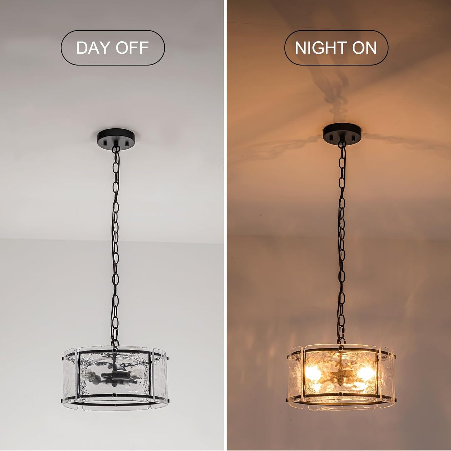 11.8" Black Hanging Pendant Light Fixtures,3 Light Small Drum Glass Dining Room Light Fixtures Over Table with Chain,Chandelier for Foyer,Kitchen Island,Dining Room,Bedroom,Breakfast Nook