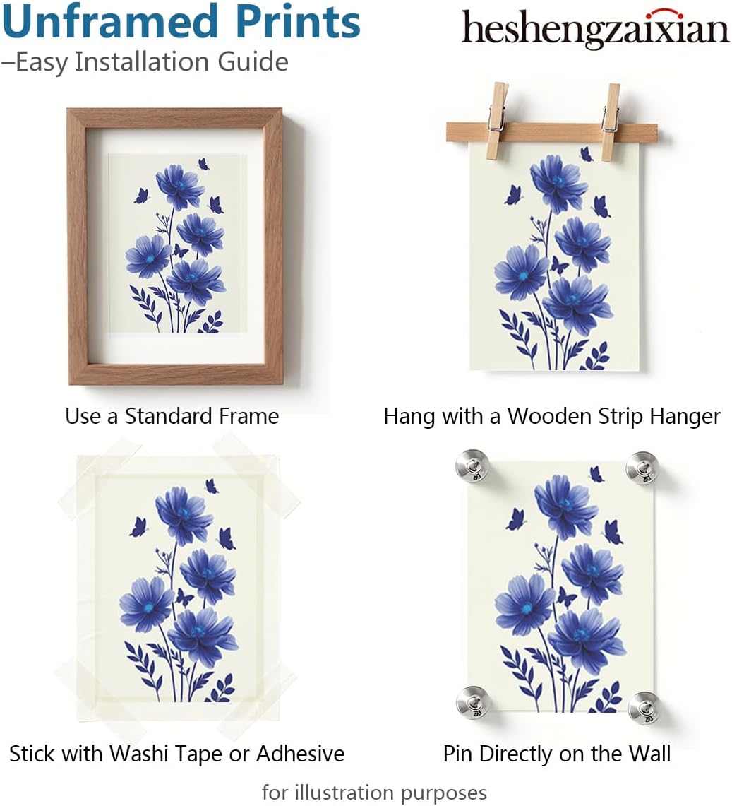heshengzaixian Modern Flower Botanical Prints,Blue Cosmos Canvas Wall Art Picture, Minimalist Floral Poster Set, Chic Wildflower Artwork for Home Office, Gift for Woman,Set of 3 8x10in Unframed