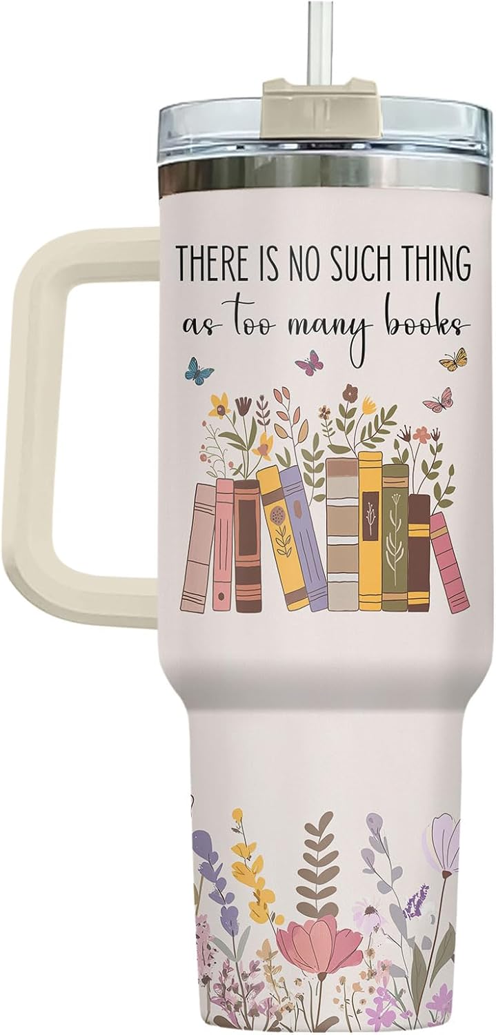 34HD Book Lover Tumbler 40oz with Handle and Straw, So Many Books So Little Time Girl Reading Vacuum Insulated Bookworm Mug, Bookish Gifts for Readers, Librarians & Booknerds