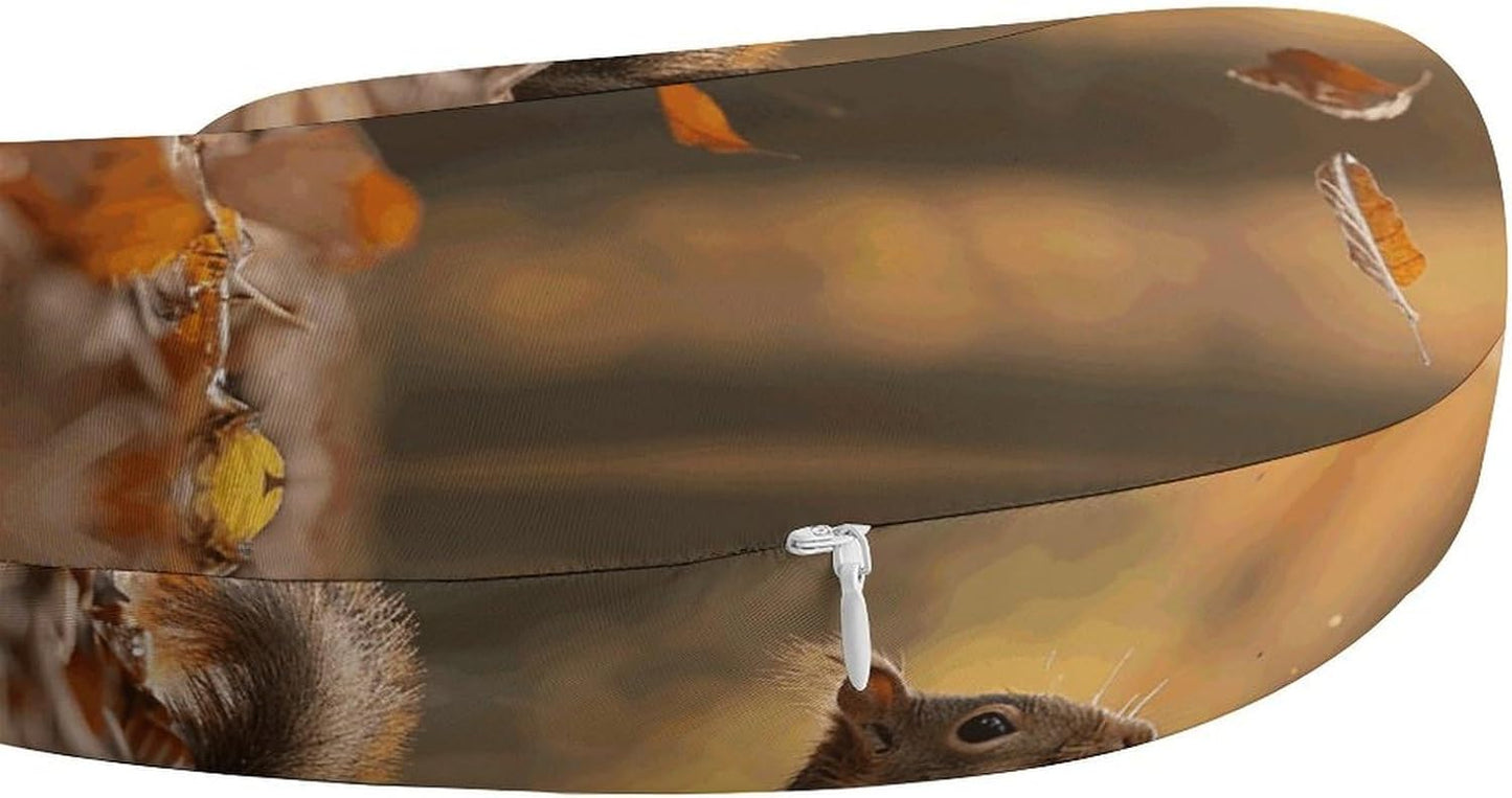 Squirrel and Leaves Neck Pillow Memory Foam U Shaped Pillows Portable Pillows for Shoulder Travel Head Support Pillow with Concealed Zipper for Airplane Car Home Office
