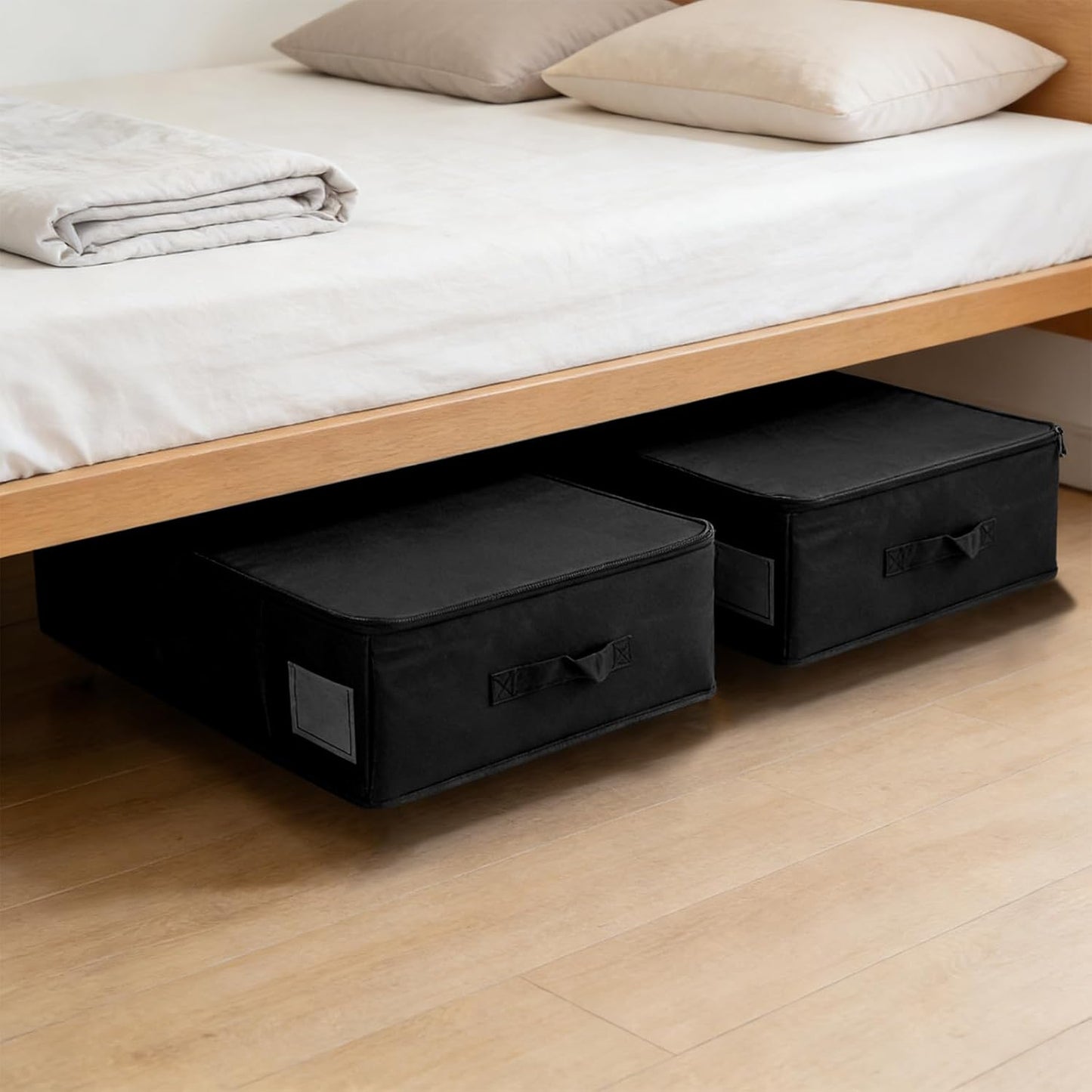 2Pack Under Bed Storage with Wheels, Under Bed Storage Containers with Label, Rolling Beneath the Bed Organizer Bins Drawer with Handles, Space Saving Design Basket for Clothes,Shoes,Books