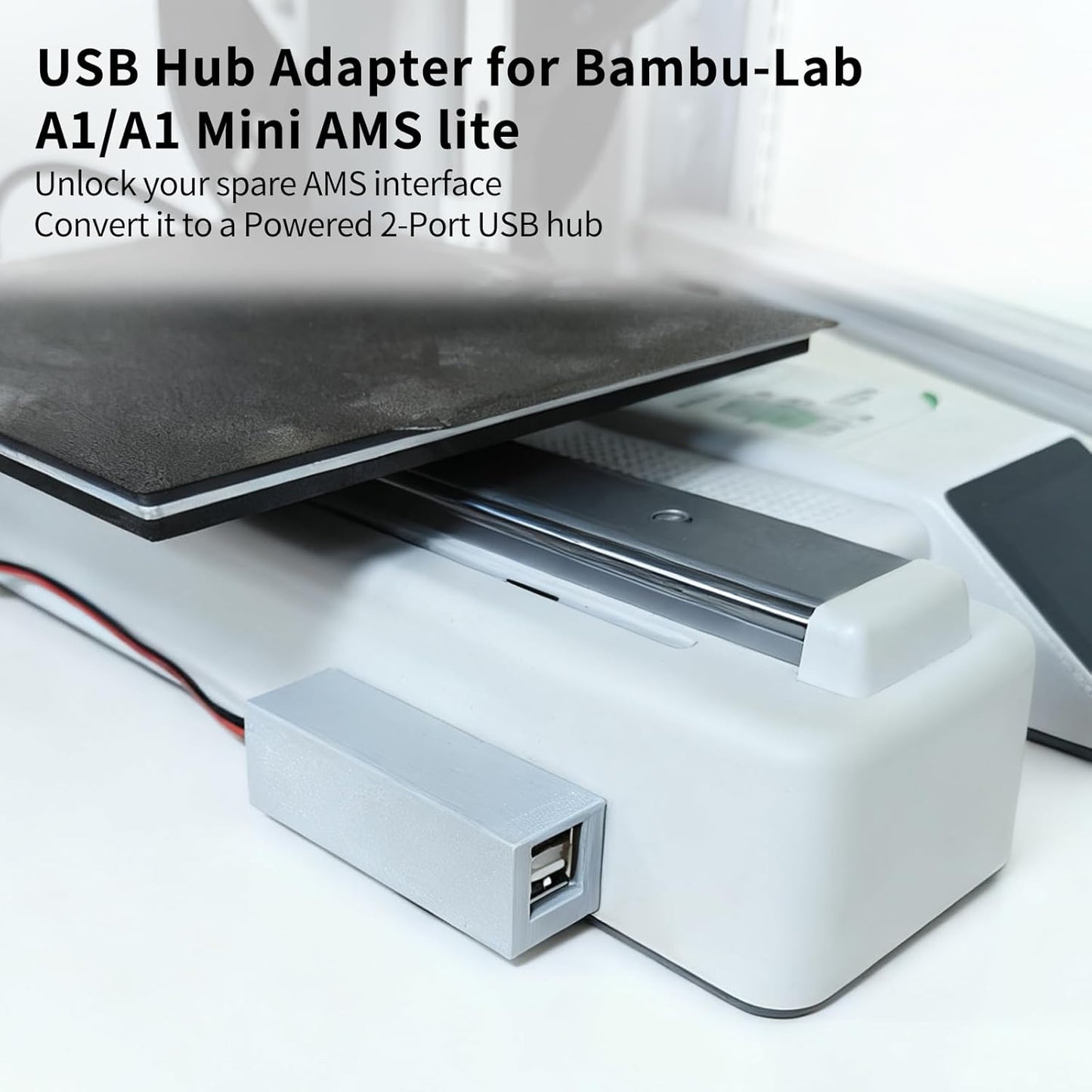 Immdinogo Minimal USB Hub Adapter Kit for BambuLab A1/ A1 Mini: Using Spare AMS Lite Port to Add USB Dual Ports Plug and Play 3D Printer Accessories