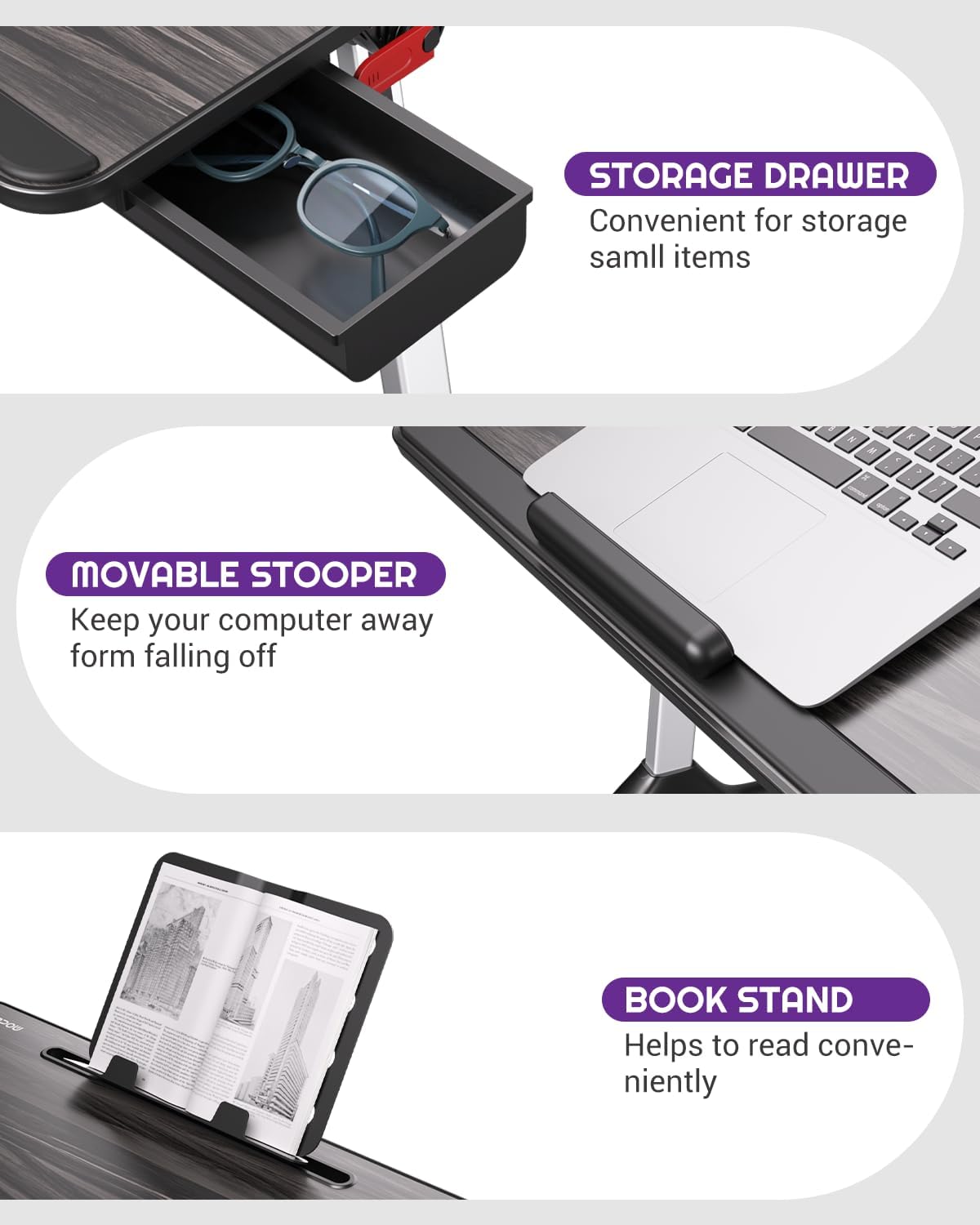 NEARPOW Laptop Desk for Bed, Adjustable Foldable Bed Table Lap Desk, Computer Tray Laptop Stand with Book Stand,Wrist Rest, Storage Drawer Foldable Lap Desk for Adults Kids Writing Work Study Couch