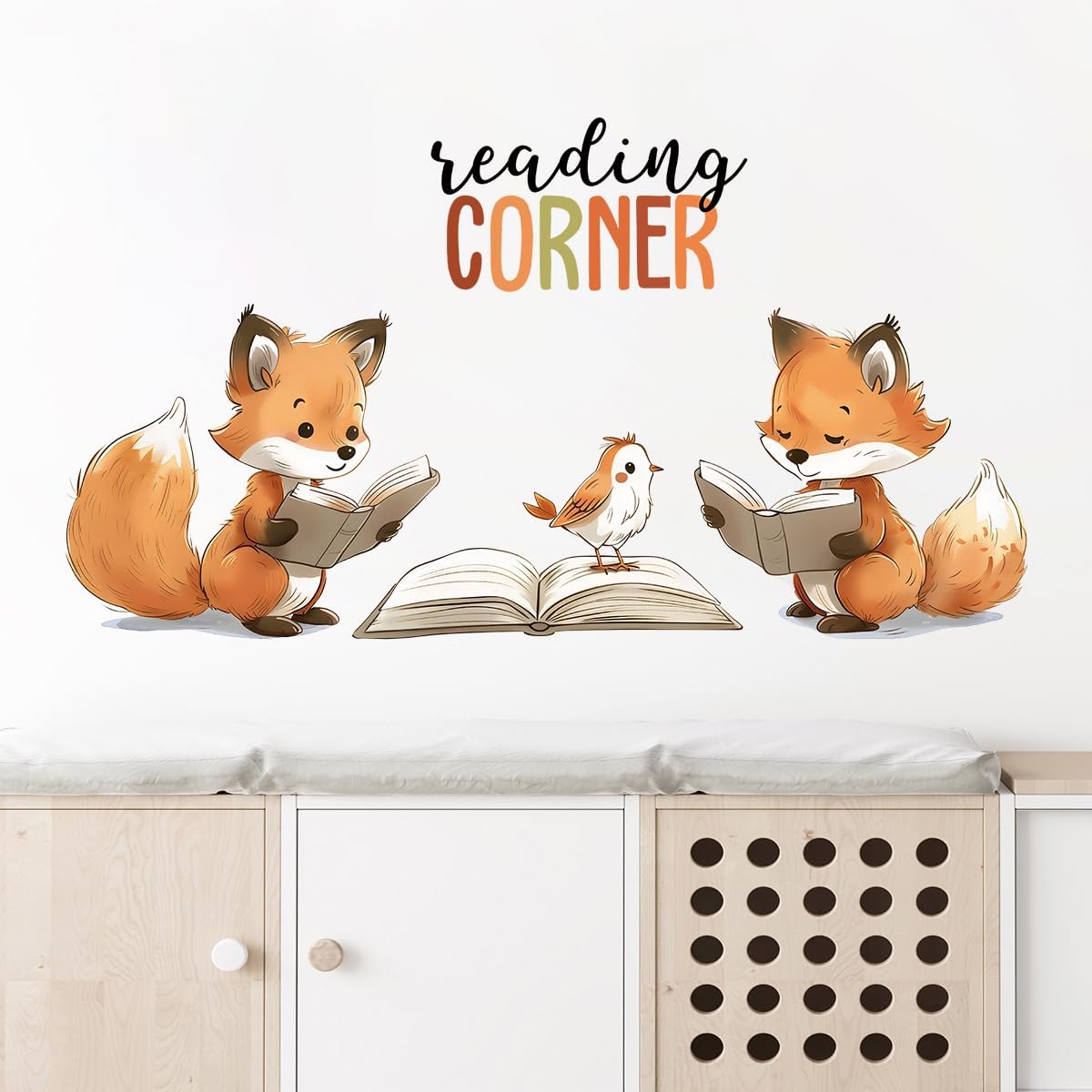 Reading Fox Wall Stickers Decals, Reading Corner Decorative Nursery Kids Room Wall Art Decor, Library Read Book Nook Home Classroom Playroom Decorations Gift