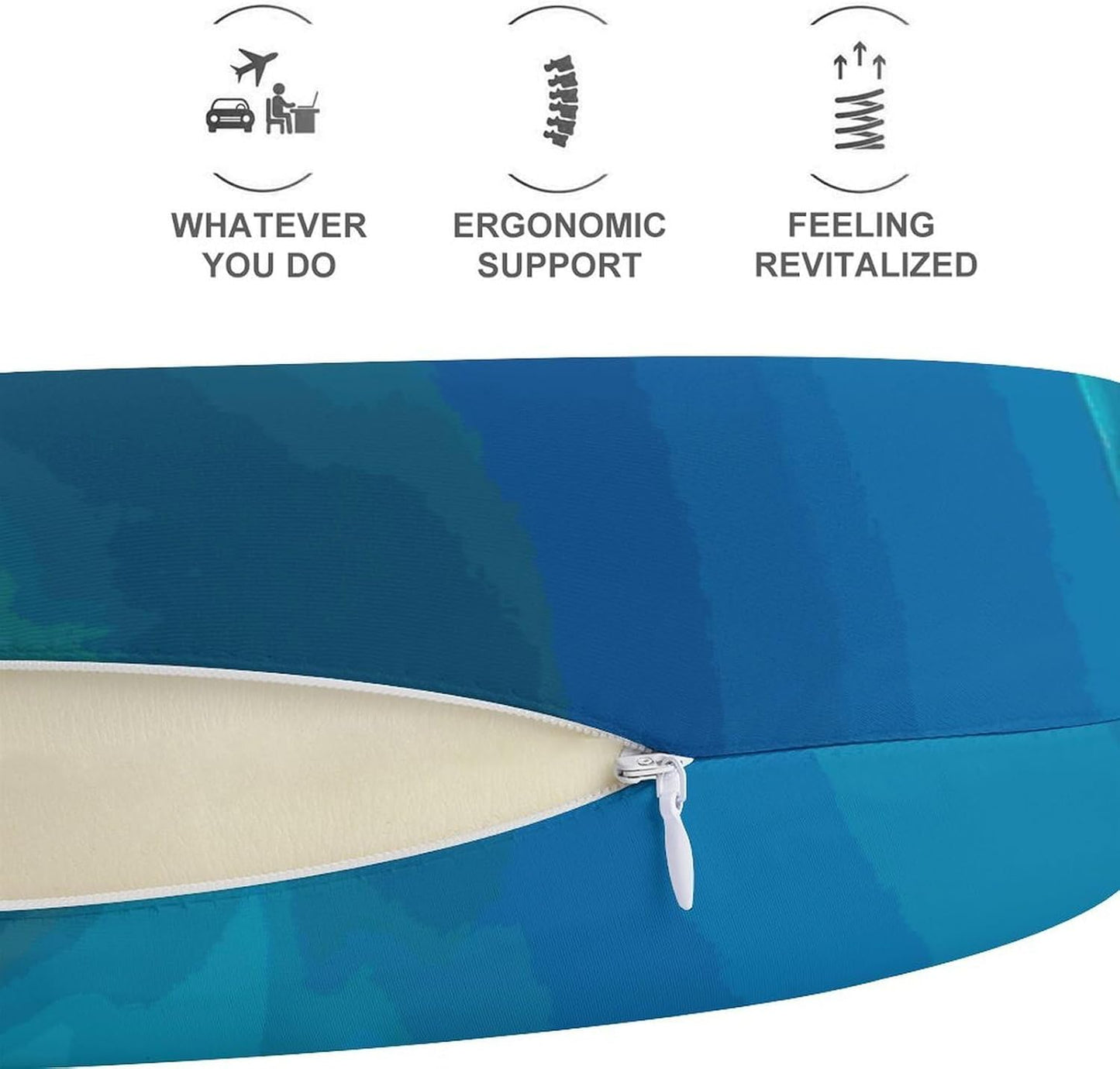 Swimming Dolphin in Blue Sea Neck Pillow Memory Foam U Shaped Pillows Portable Pillows for Shoulder Travel Head Support Pillow with Concealed Zipper for Airplane Car Home Office