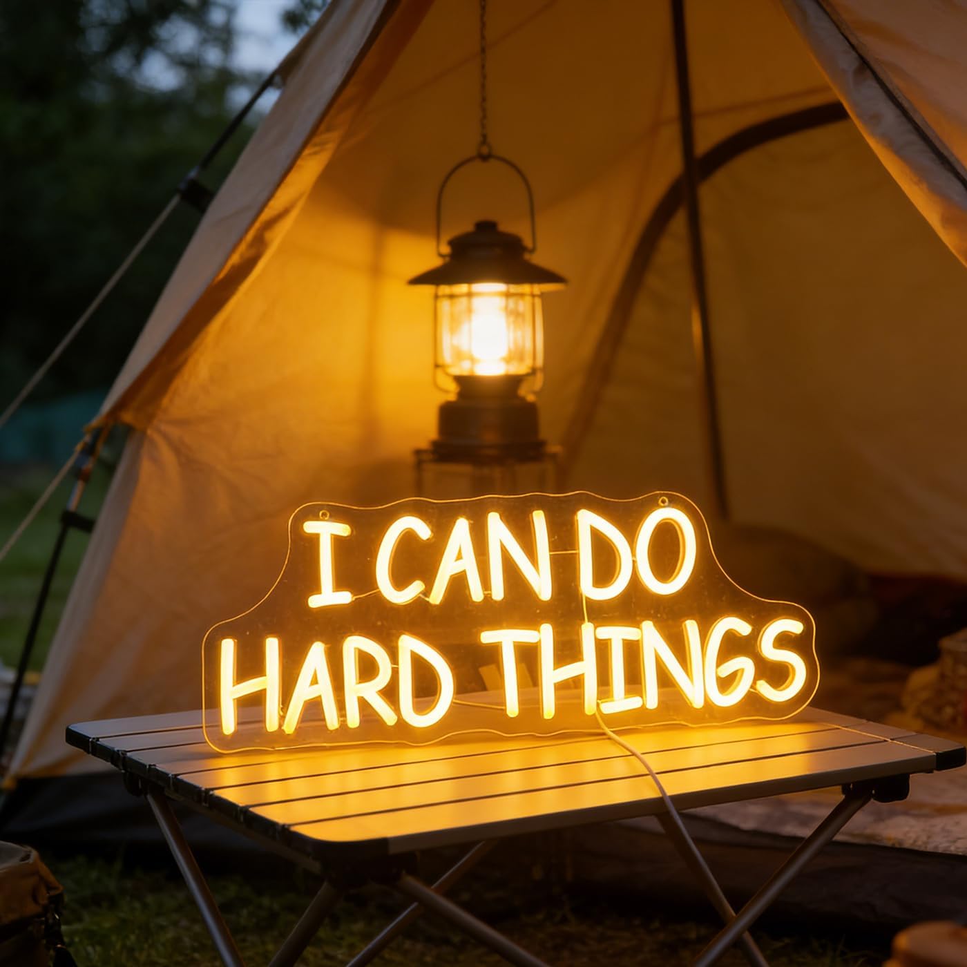 I Can Do Hard Things Wall Hanging Neon Sign, Led Positive Quotes Decorative Neon Lights for Kid's Room Wall Hanging Banners, Playroom Classroom Wall Decor Neon Light Sign(warm white)