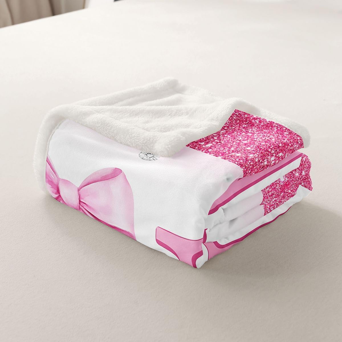 Feelyou Glitter Bow Sherpa Throw Blanket for Couch Letter 'N' Print Super Soft Cozy Fleece Pastel Blanket for Winter, Plush Throw Bow Knot Print Baby 30"x40" Colorful All Season