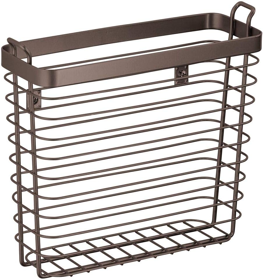 mDesign Metal Wire Farmhouse Wall Mount Magazine Holder, Home Storage Organizer - Space Saving Rack for Magazines, Books, Newspapers, Tablets in Mudroom, Bathroom, Office - Bronze