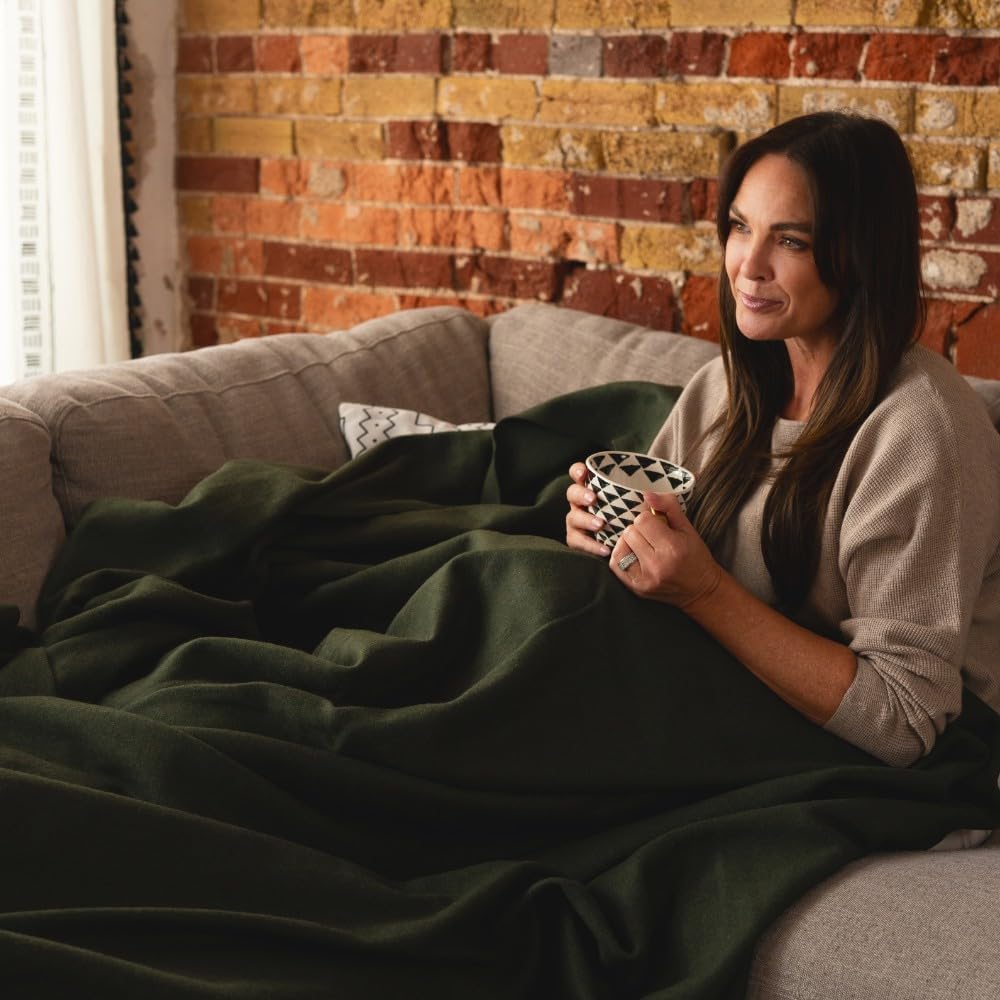 Arcturus Tahoe Wool Bed Blanket | Soft, Breathable Wool Blanket for Year-Round Comfort - Queen Size (90"x 96") | Thick, Washable & Warm (Olive Green)
