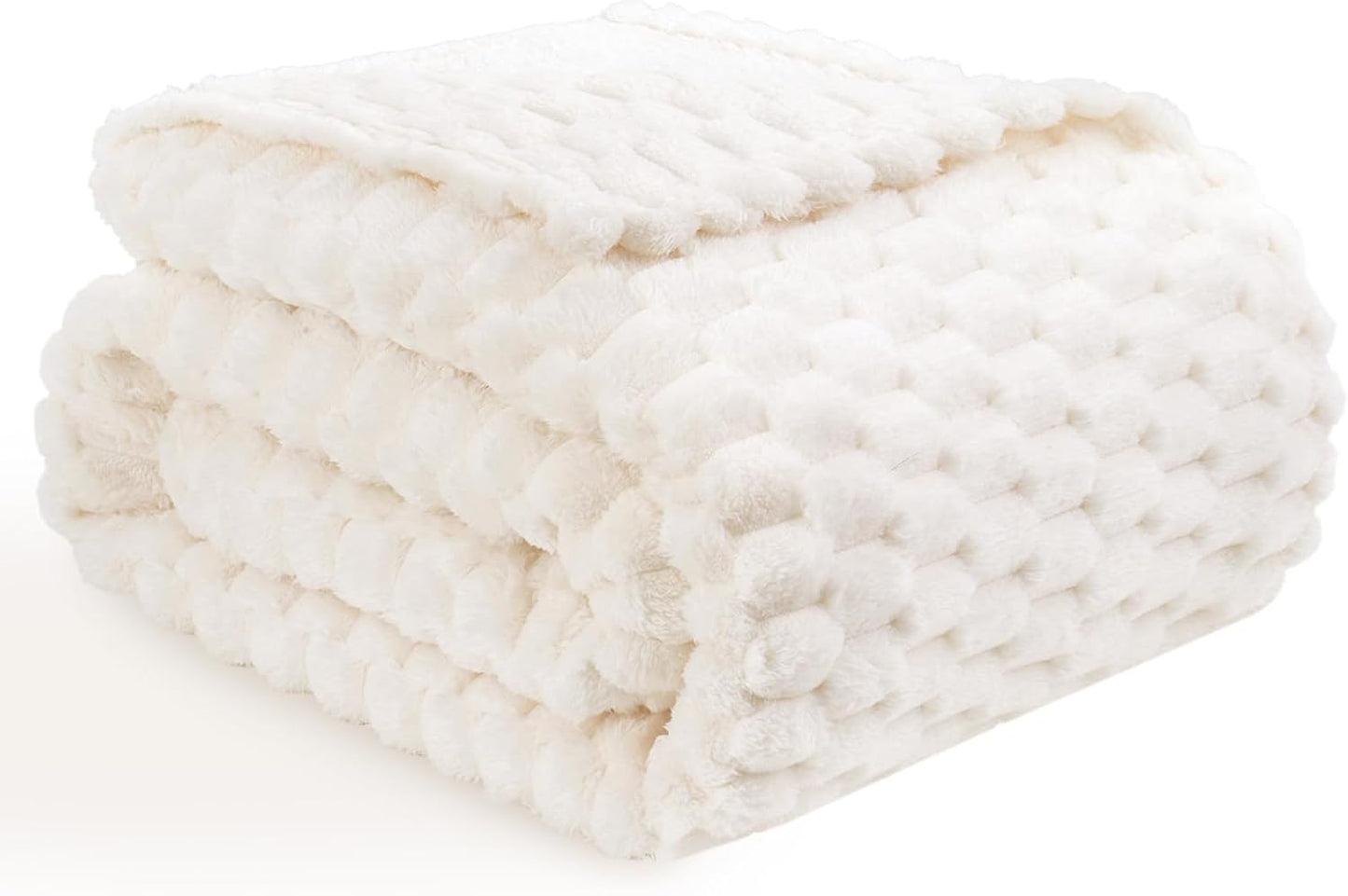Vessia Flannel Fleece Throw Blanket, 3D Jacquard Cream Fuzzy and Warm Blanket for Couch, Sofa, Bed, 300GSM Super Soft Touch Cozy Home Decor for All Seasons (50x70 inches)