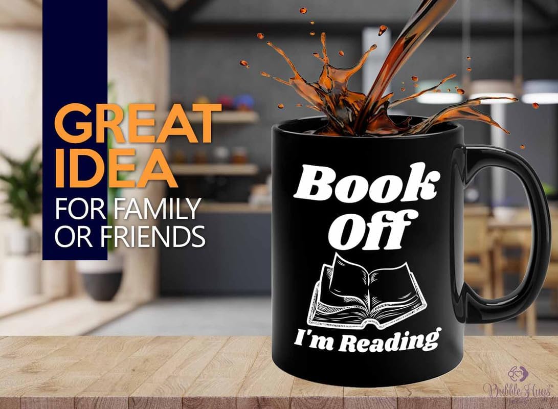 Reading Coffee Mug 11oz Black - Book Off I'm Reading - Reader Gift Bookworm Owl Lover Cat Lover Book Lover Novelist Librarian Writer