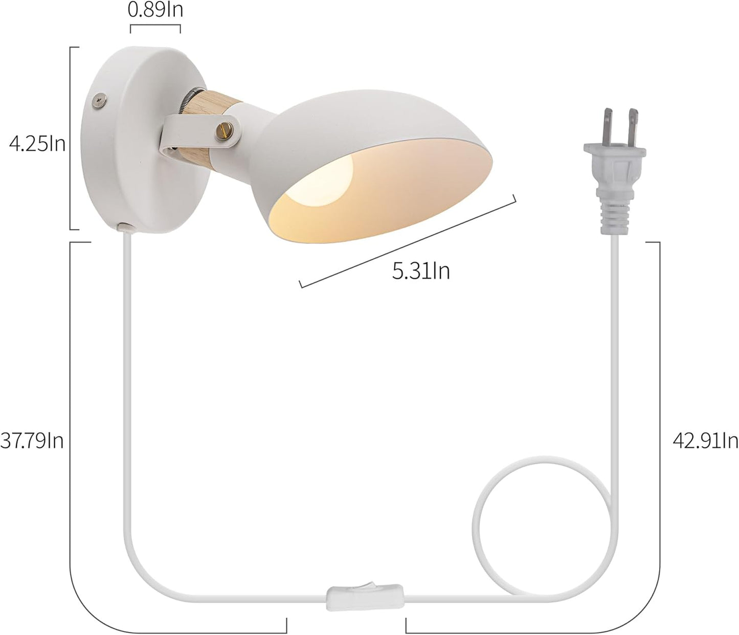 Aisilan Modern Wall Sconce with Plug in Cord and On Off Switch 5W E12 Bulb Matte White Swivel Wall Light for Bedside Living Room Corridor Hotel 3000k White