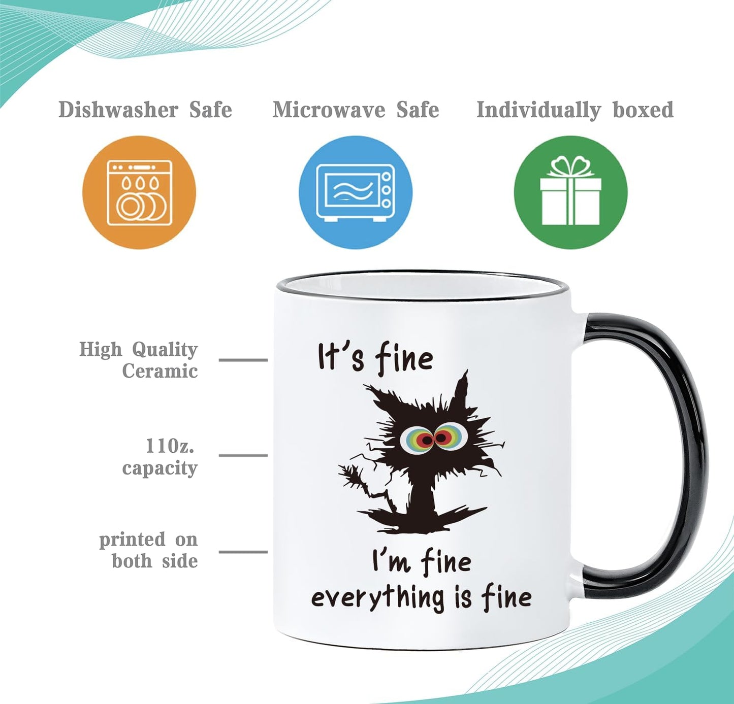 It's Fine I'm Fine Everything is fine - Funny Sarcastic Cat Coffee Mug - Gift for Cat Lovers, Office Novelty Mug for Birthday Christmas, Animal Lover Gift, funny cat mug for women/men -20