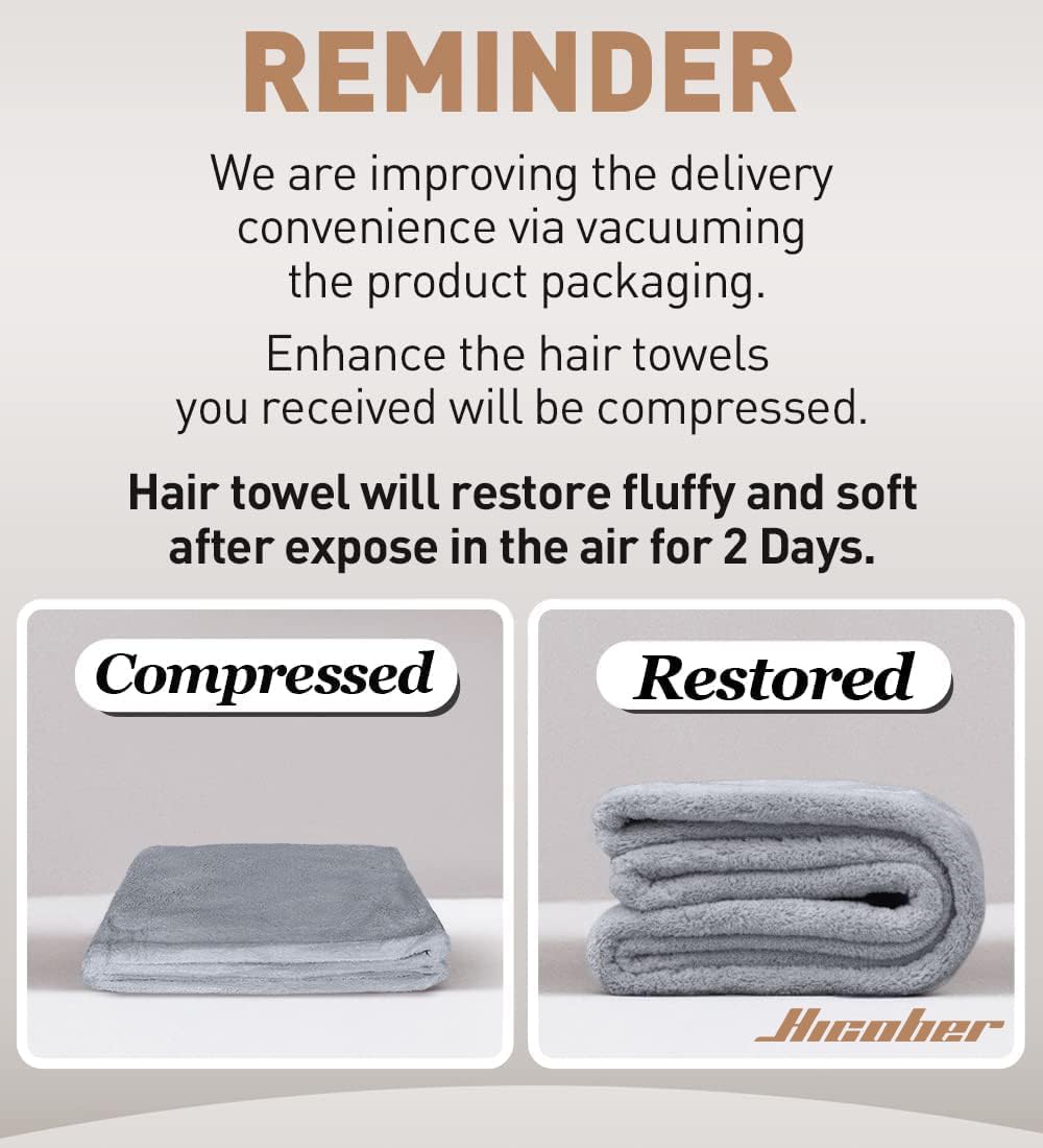 Hicober Microfiber Hair Towel Wrap, Fast Drying Hair Towels for Women, Soft Lightweight Quick Dry Turban for Curly & Long Hair–3 Pack(Blue/Grey/Pink)
