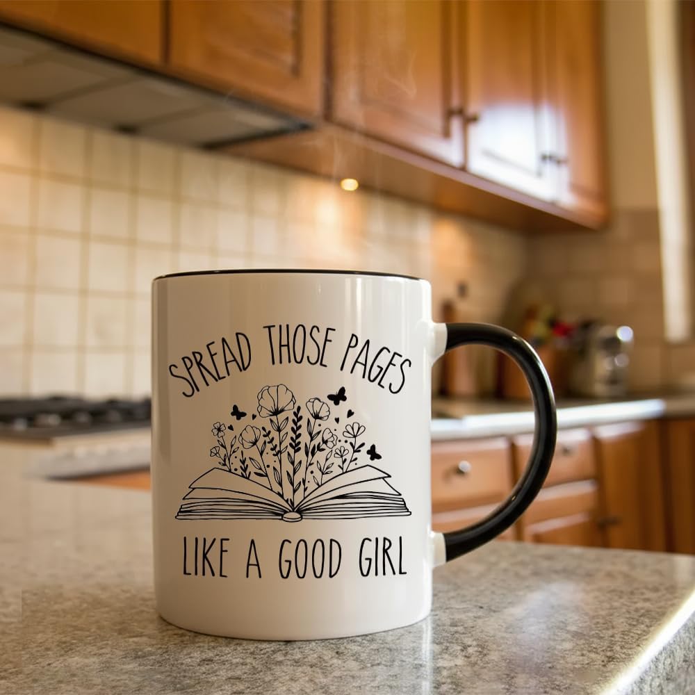Novelty Book Coffee Mug for Girl Book Lovers Readers, Spread Those Pages Like a Good Girl Funny Book Gifts for Readers Librarian Bookworm Reading Women Birthday 11oz