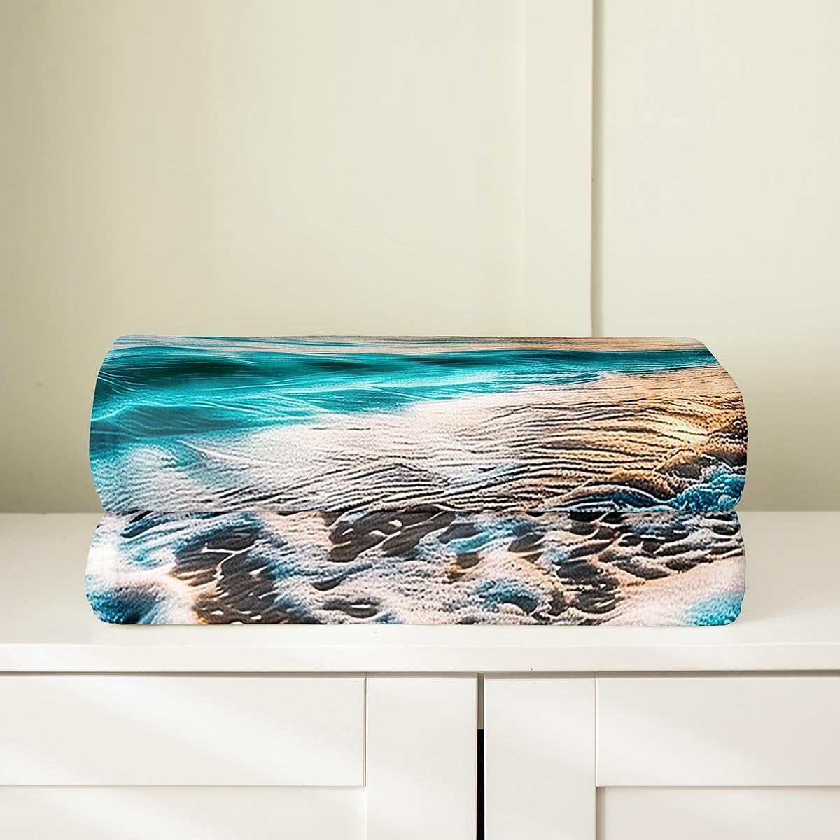 Erosebridal Ocean Waves Fleece Throw Blanket Queen 90"x90" - Ultra-Soft for Couch Sofa Bed,Hawaii Beach Style Flannel Blanket,Summer Nautical Theme Fuzzy Plush Throw,Natural Landscape Room Decor