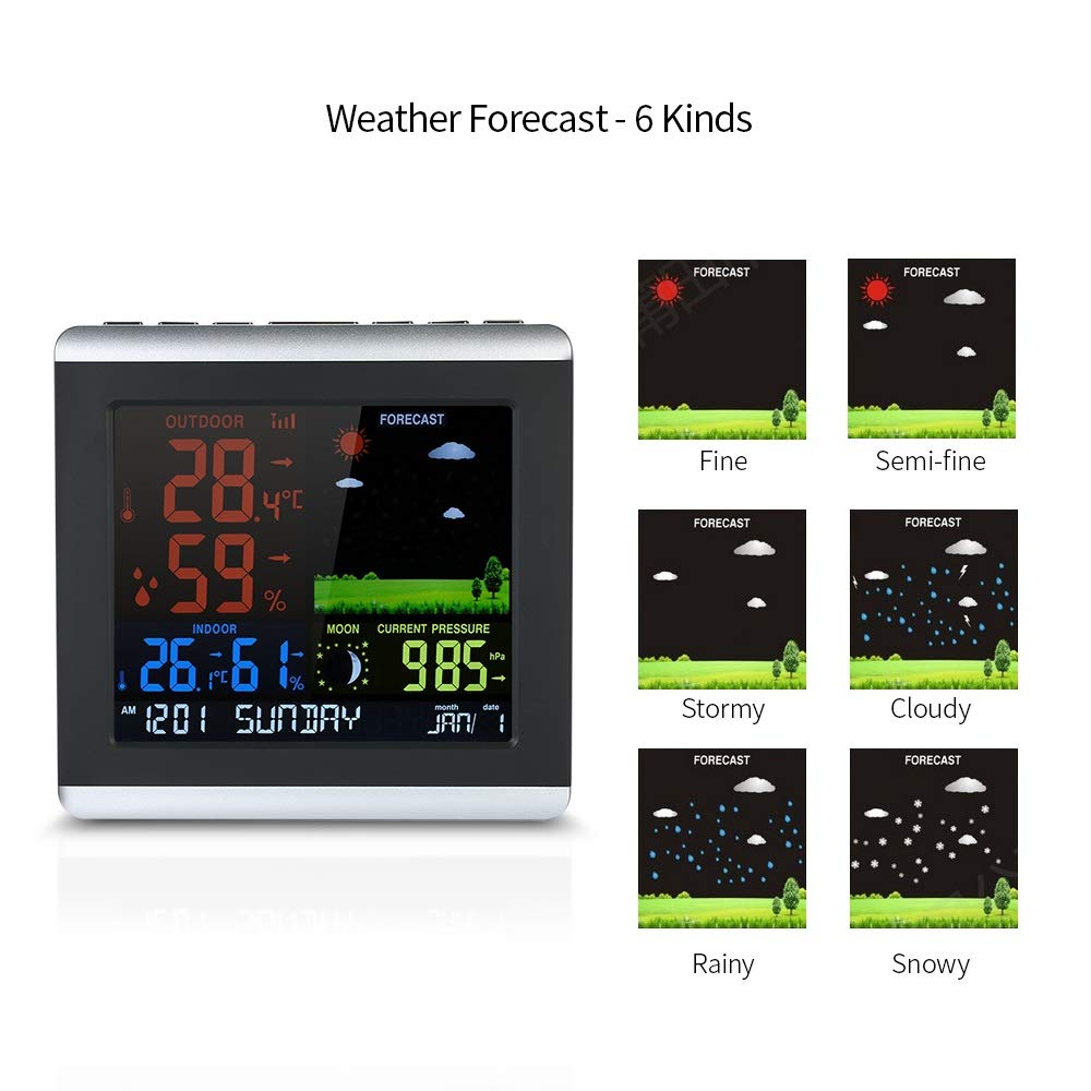 Digital Thermometer Hygrometer Weather Station，Color LCD Forecast Clock