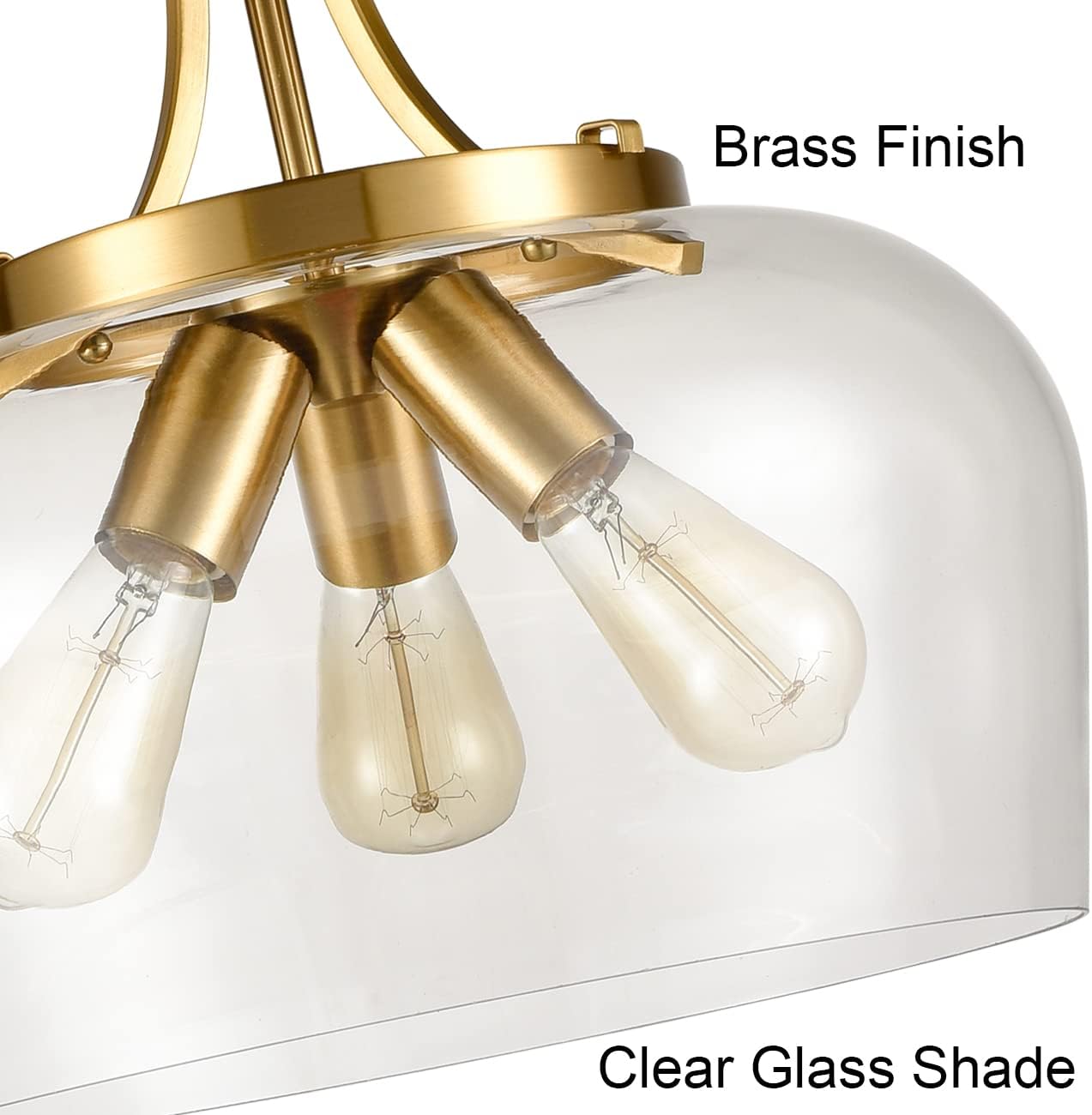 Modern Gold Pendant Light Mid Century 3-Light Clear Glass Pendant Lighting with Adjustable Chain Hardwired Brass Glass Pendant Lights Kitchen Island for Dining Room Bedroom Living Room