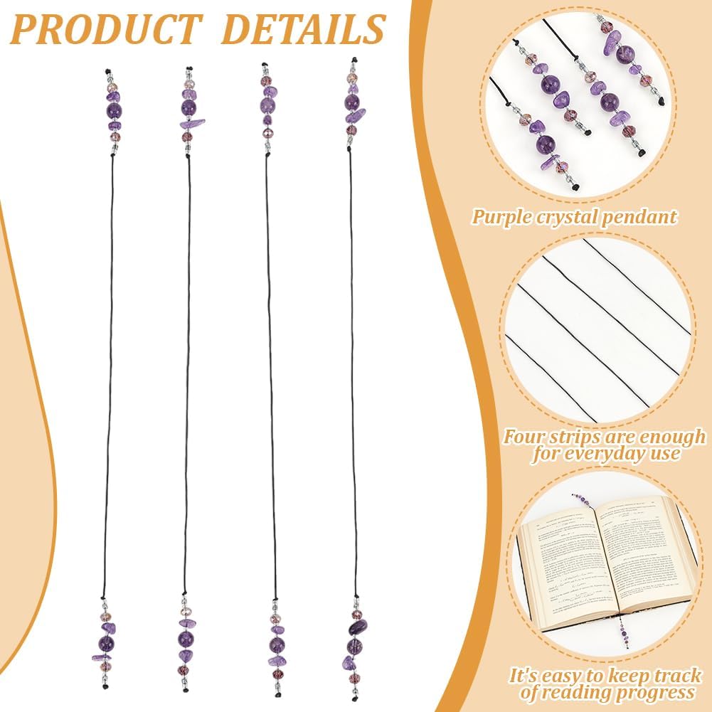 FINGERINSPIRE 2 Pcs Amethyst Beaded Bookmark 11.8 Inch Long Natural Amethyst & Dark Orchid Glass Beads Bookmarks