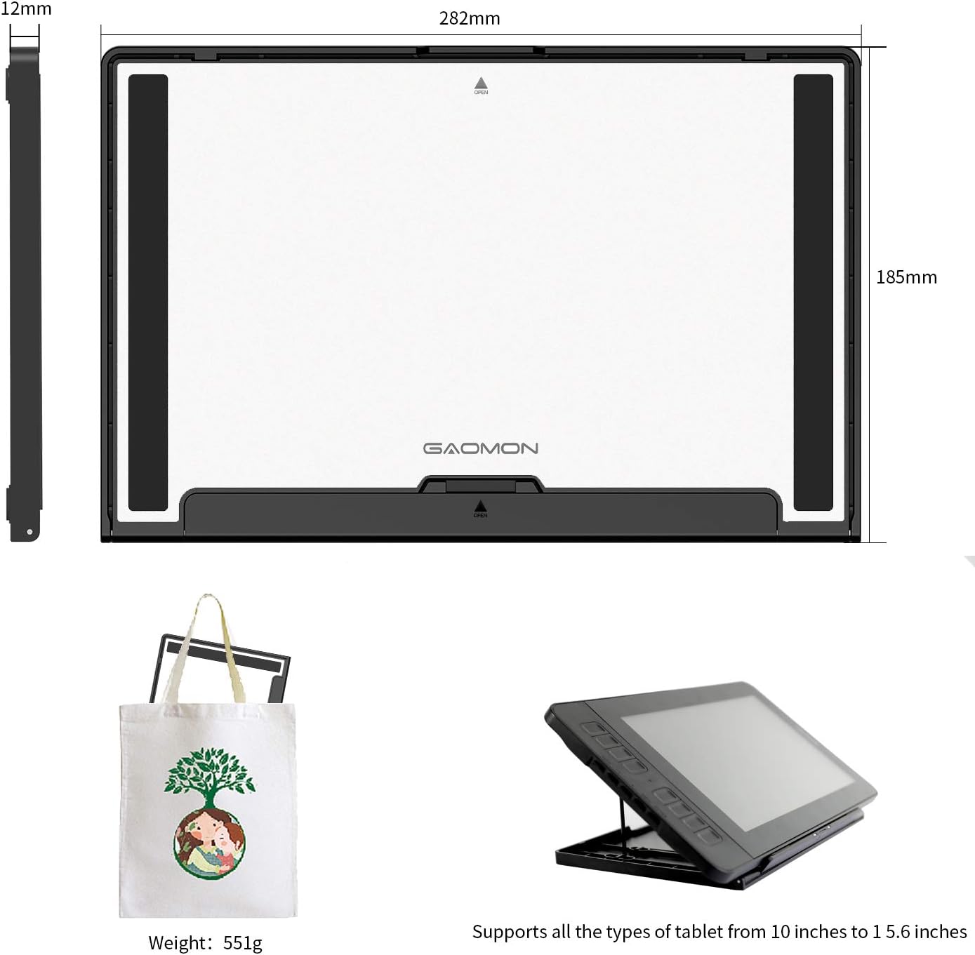 GAOMON GMS01 Universal Adjustable Tablet Stand PD1161/PD156PRO and Other Pads/Art Tablets/Books Less Than 12mm Thickness