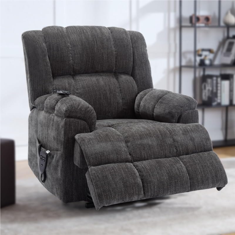 Dual Motor Power Lift Recliner Chair with Full-Body Vibration Lumbar Massage Heating Lay Flat Assisted Standing Chairs for Elderly Living Room Bedroom