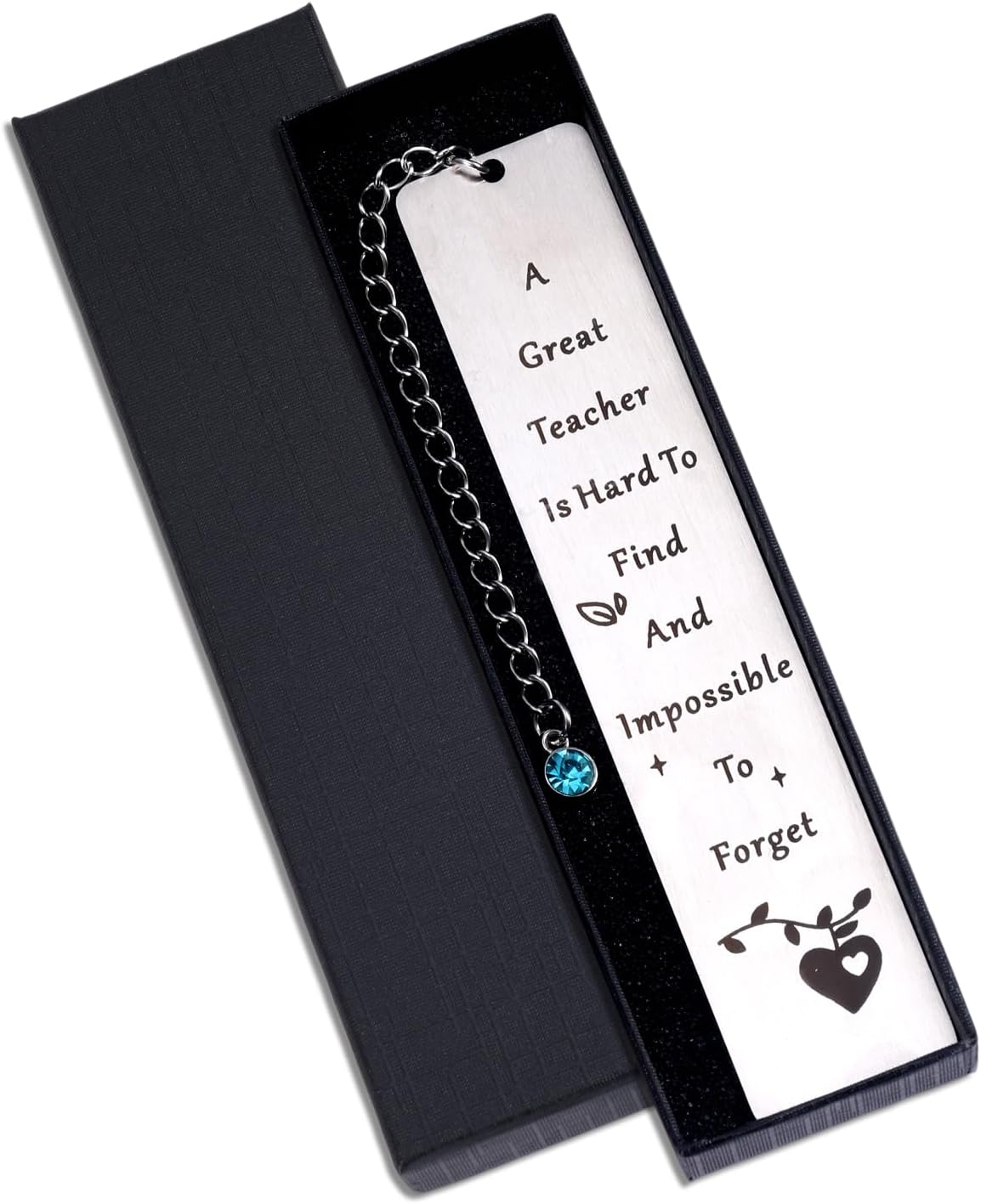 Teacher Appreciation Bookmark, Elegant Metal Bookmark with Gift Box Thank You Gift for Teachers from Students for Women Men Graduation Retirement Christmas (Blue Charm)