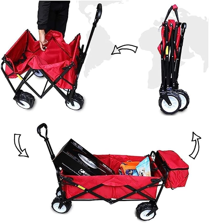 Handcart, Portable Folding Trolley Garden Cart Multi-Function Shopping Cart Household Outdoor Camping Beach Supermarket Fishing 4 Wheels Pull Truck Small Hauling Car
