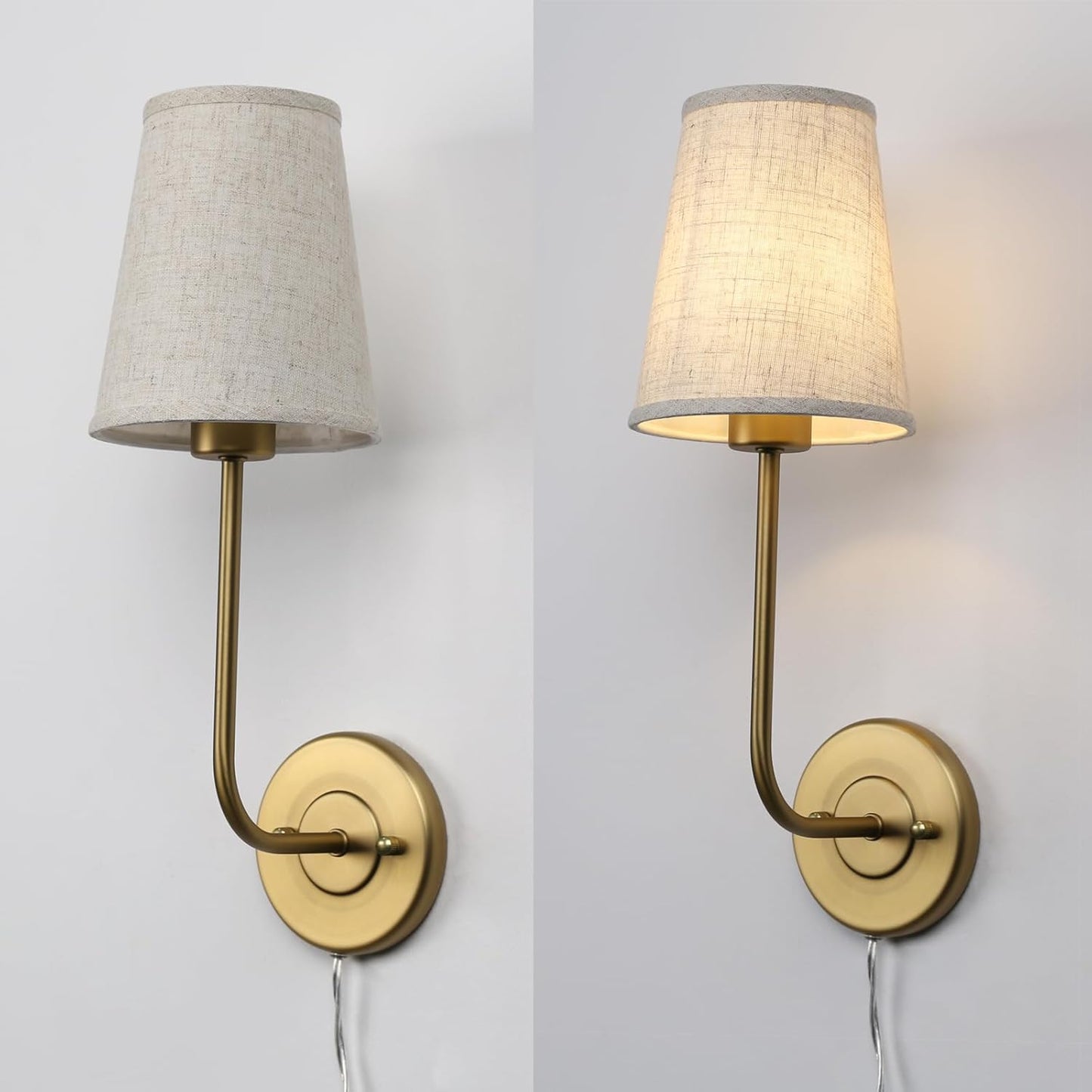 Pathson Plug in Fabric Wall Sconce Linen Cloth Shade, 1-Light Vintage Wall Light Fixture for Living Room Bedroom