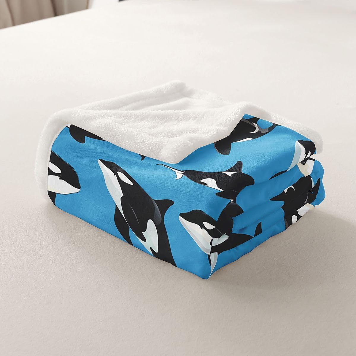 Feelyou Orca Sherpa Throw Blanket for Couch Ocean Whale Super Soft Cozy Fleece Sealife Blanket for Winter, Plush Throw Ocean Marine Baby 30"x40" Marine Life Sea All Season
