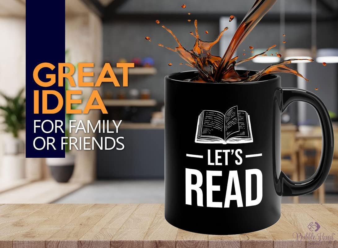 Book Lover Coffee Mug 11oz Black - Let's Read - Ideal Literary Gift for Readers & Bookworms Librarian Book Nerd Gifts