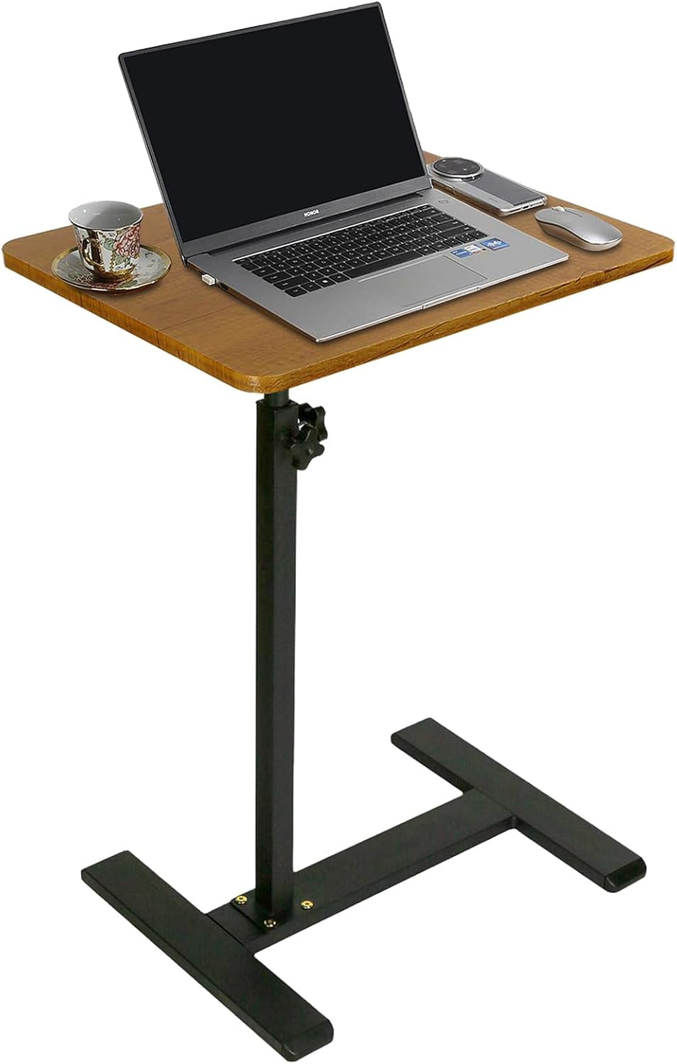 Simcat Adjustable Height Side Table TV Tray, 360°Swivel End Table, C Shaped Side Tables with Wheels for Living Room, Bedroom, Corners and Office (40 * 60cm, Wood Color)