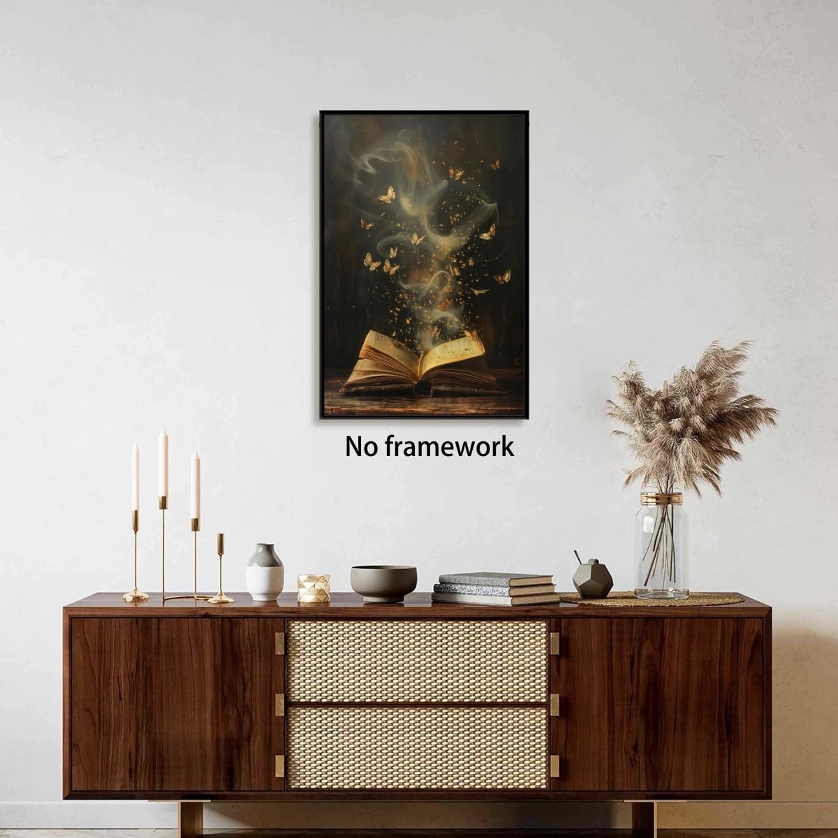 Vintage Moody Victorian Bookish Wall Art Magical Book Butterflies Canvas Print Retro Dark Academia Reading Nook Painting for Library Bookclub Bedroom Book Lover Decor 12x18inch Unframed