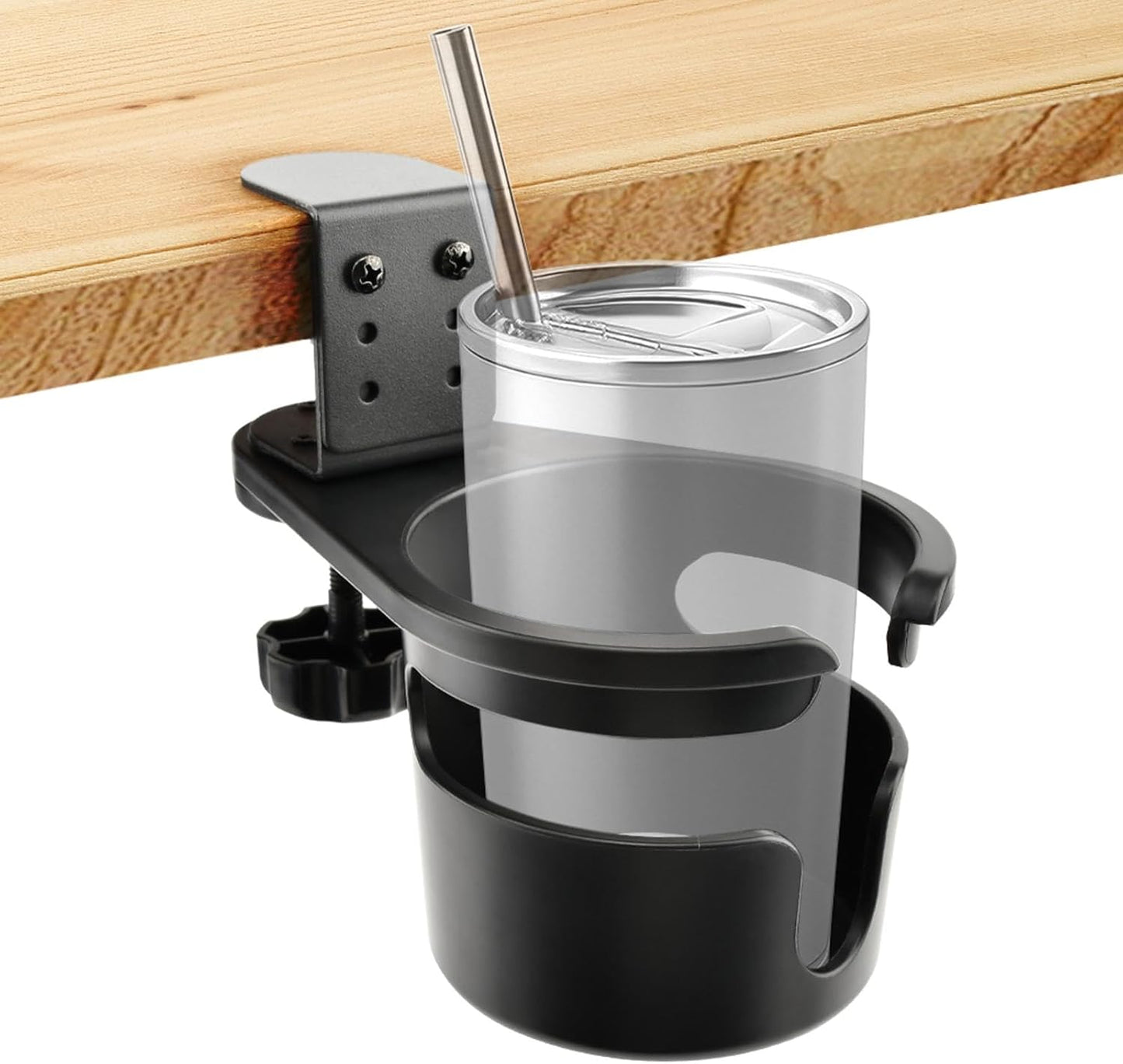 Deep Desk Cup Holder Clamp 360° Rotating for Table, Anti-Spill Cup Holder for Desk, Office Accessories to Hold Coffee Mugs, Gift for School, Gamer and Office(Color:Black)