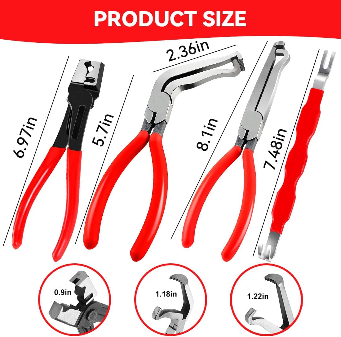 Automotive Electrical Disconnect Pliers Set with Storage Box, 4-Piece Connector Separator & Terminal Removal Tool for Mass Air Flow Sensors, Fuel Injectors, Straight & 60° Jaw