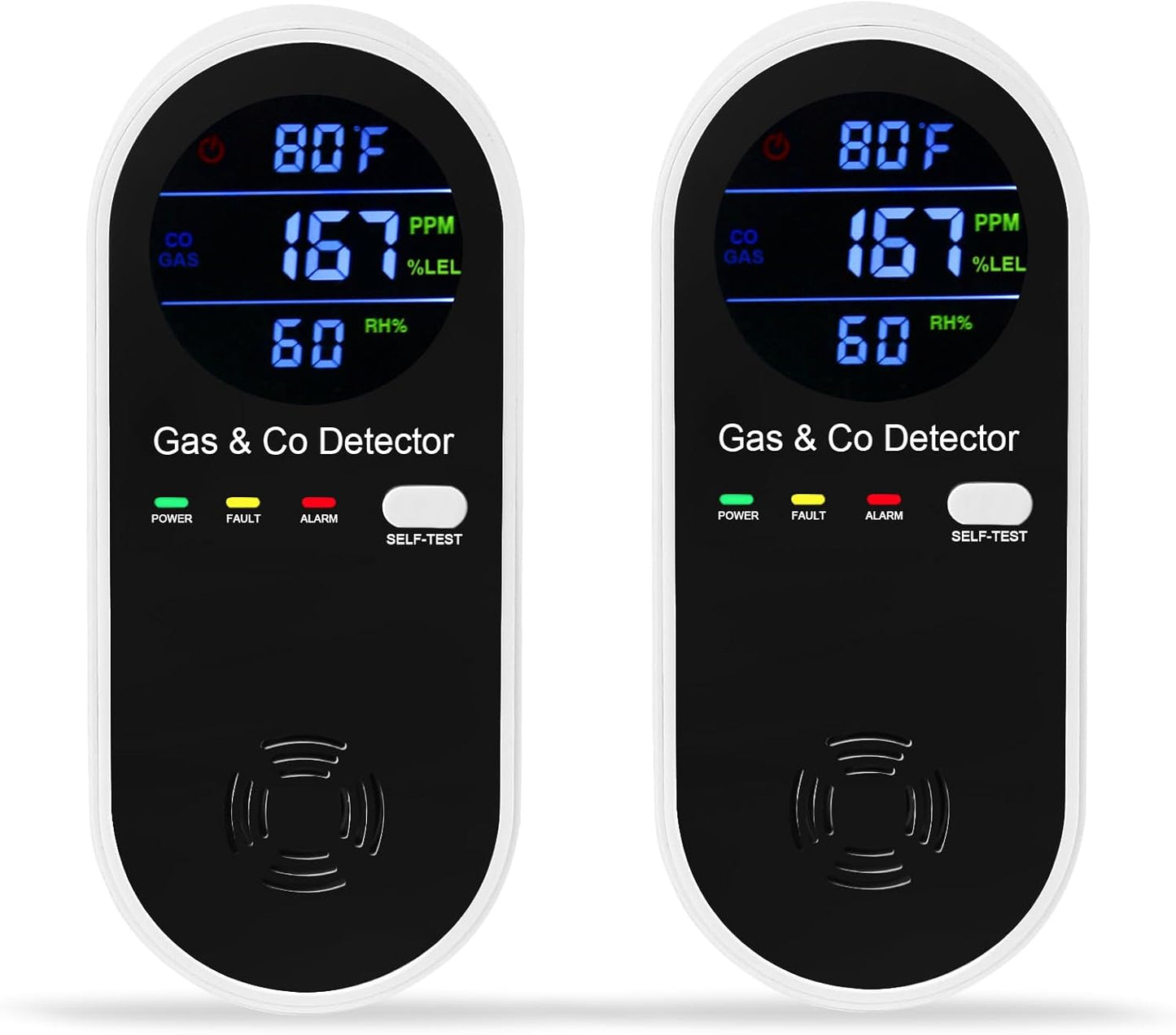 2 Packs Combination Natural-Gas and Carbon-Monoxide-Detector,Koabbit 4-in-1 CO/LPG/LNG Explosive Gas Detector Alarm with Temperature(°F) & Humidity for Home,RV,Hotel,Apartment