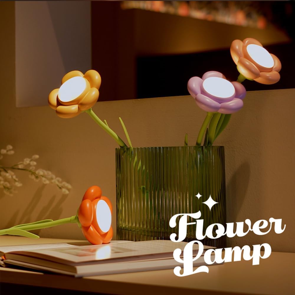 Birthday Gifts for Women,Sunflower Flower Lamp Rechargeable Cordless Led Reading Light,3-Colour Infinitely Dimming Small Night Light for Festival Gifts for Mom Girlfriend Grandma (Purple)